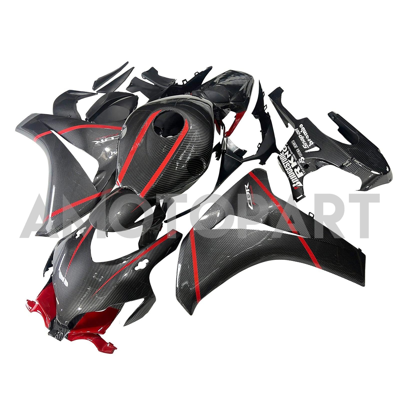 Amotopart Honda CBR1000RR 2008-2011 Look en fibre de carbone avec kit de carénage de ligne rouge