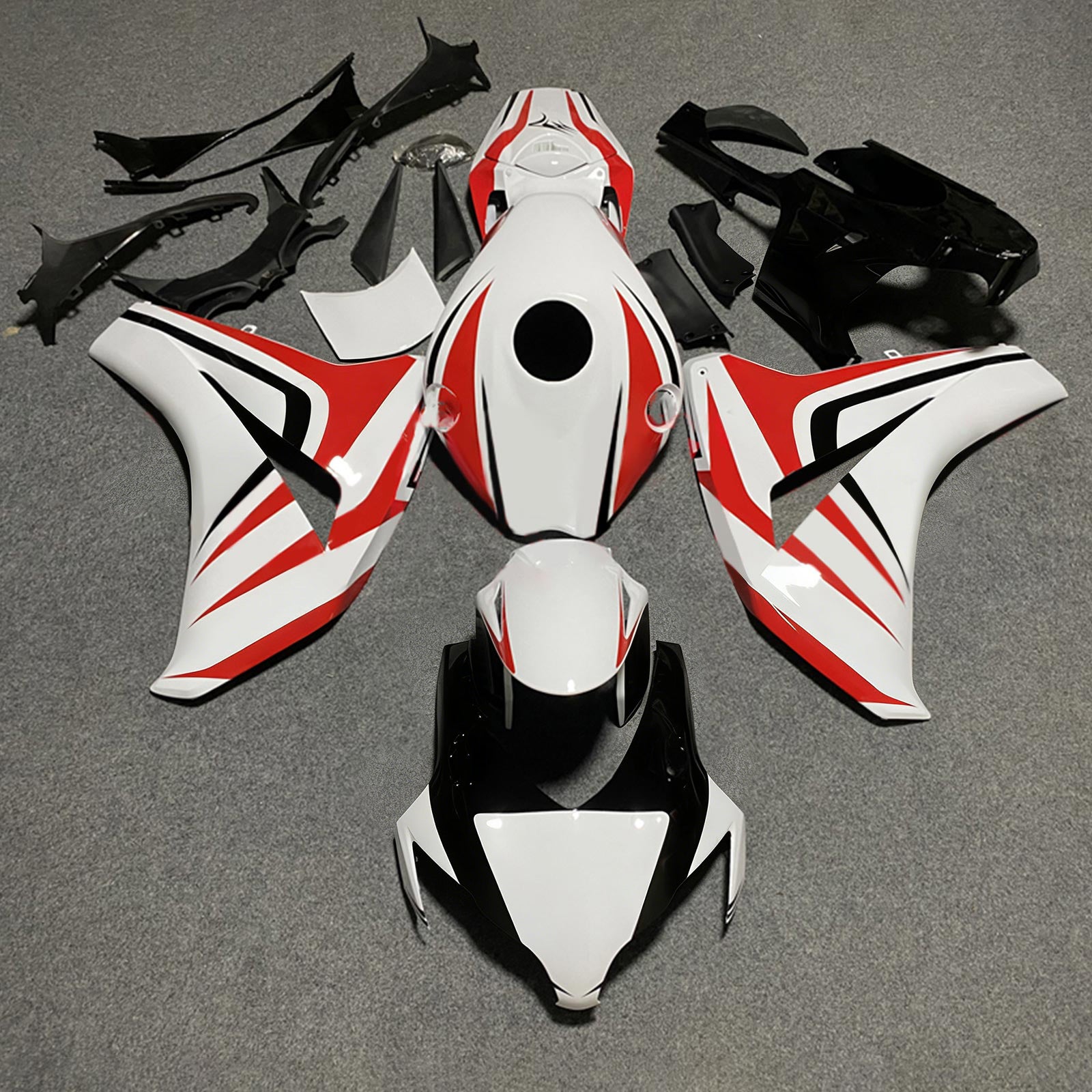 Amotopart 2008-2011 Honda CBR1000RR Wit en rode streep met Logo Style3 Fairing Kit