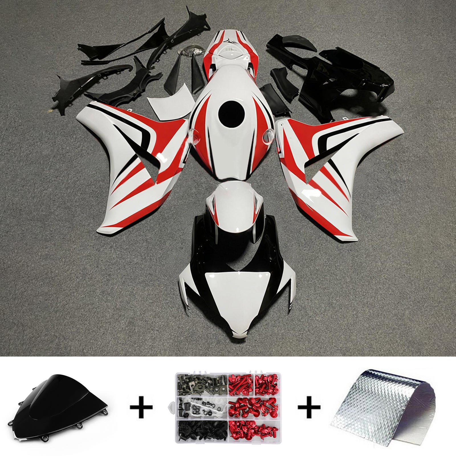 Amotopart 2008-2011 Honda CBR1000RR Wit en rode streep met Logo Style3 Fairing Kit