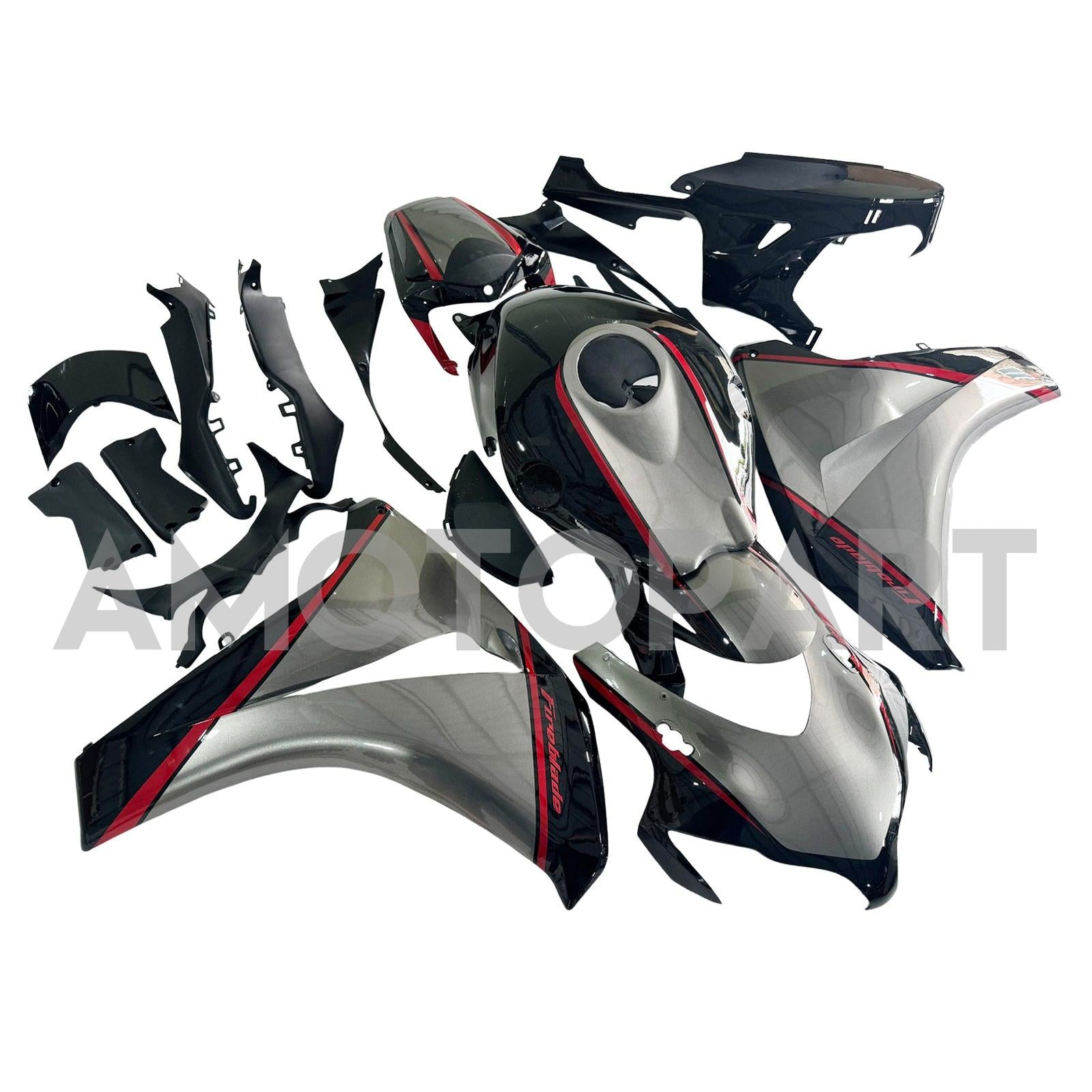 Amotopart 2008-2011 ホンダ CBR1000RR ダークグレー レッドストライプフェアリングキット付き