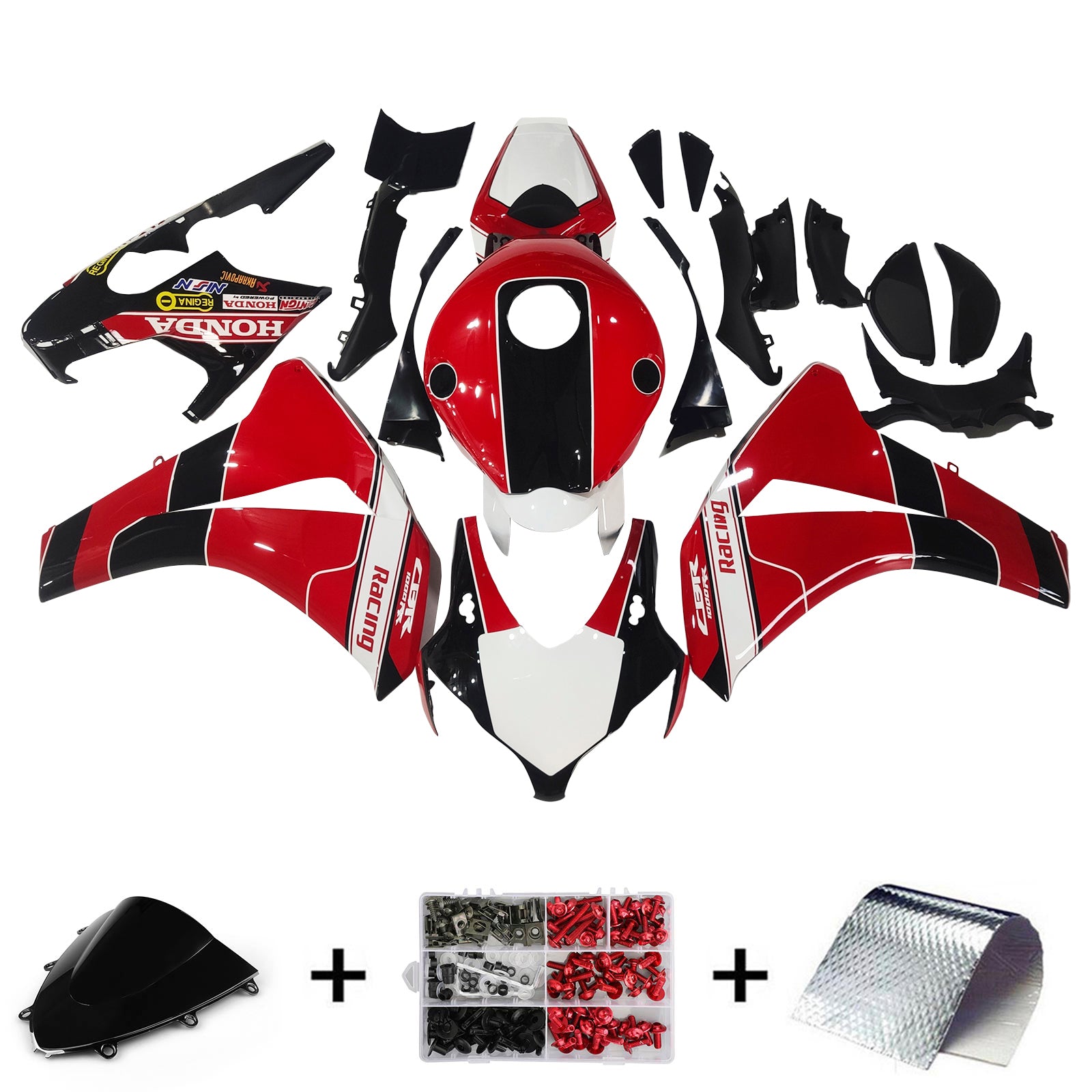 Amotopart Honda CBR1000RR Rouge 2008-2011&Kit de carénage noir
