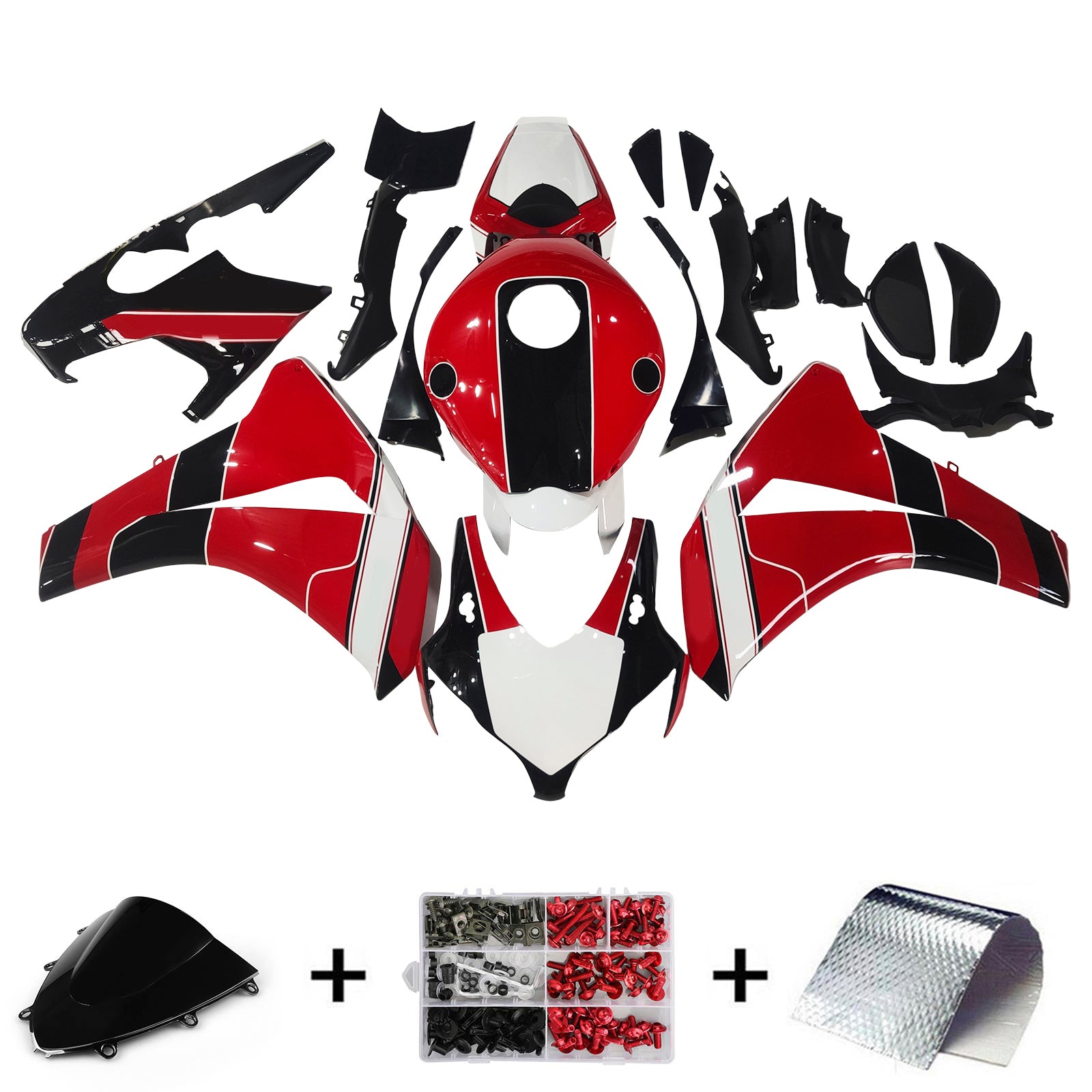 Amotopart Honda CBR1000RR Rouge 2008-2011&Kit de carénage noir