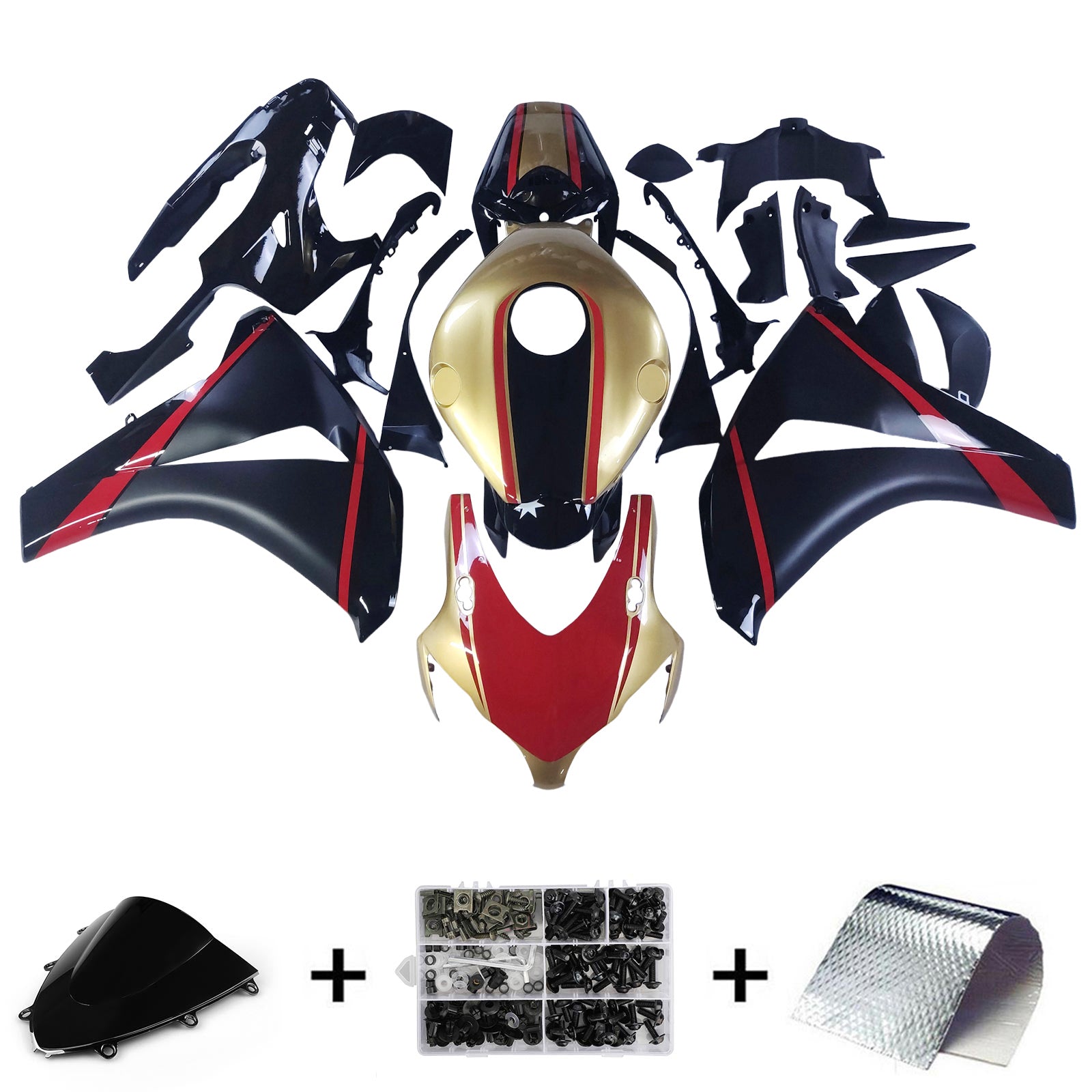 Amotopart 2008-2011 Honda CBR1000RR Gold&Red Fairing Kit