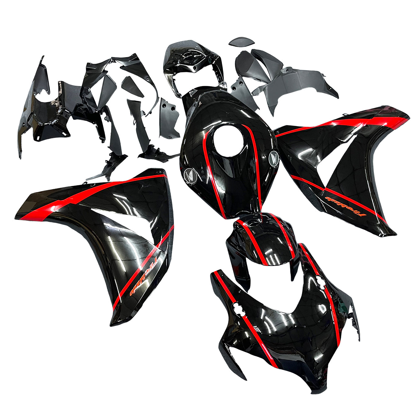 Amotopart 2008-2011 Honda CBR1000RR Bloss Black avec kit de carénage à rayures rouges