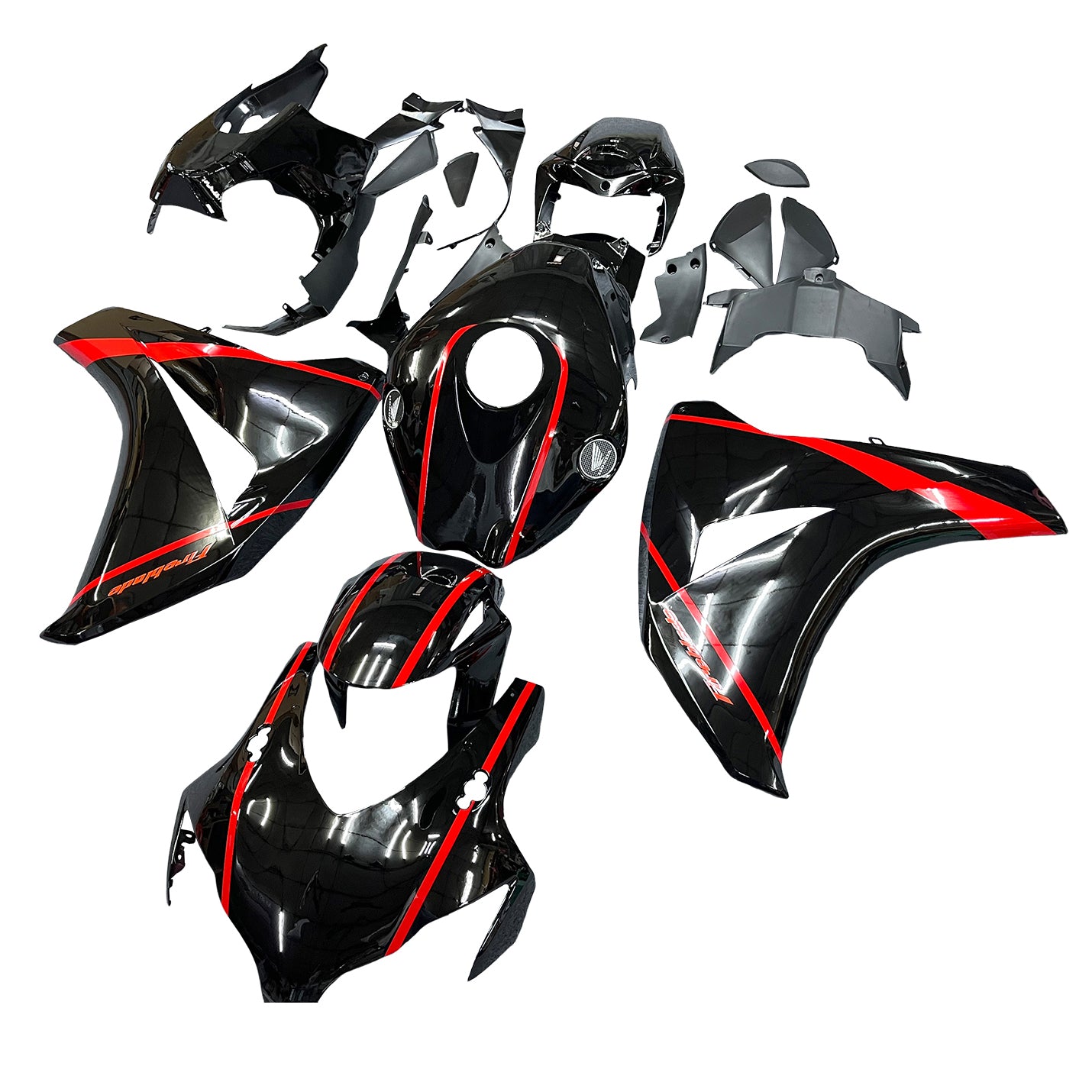 Amotopart 2008-2011 Honda CBR1000RR Bloss Black avec kit de carénage à rayures rouges