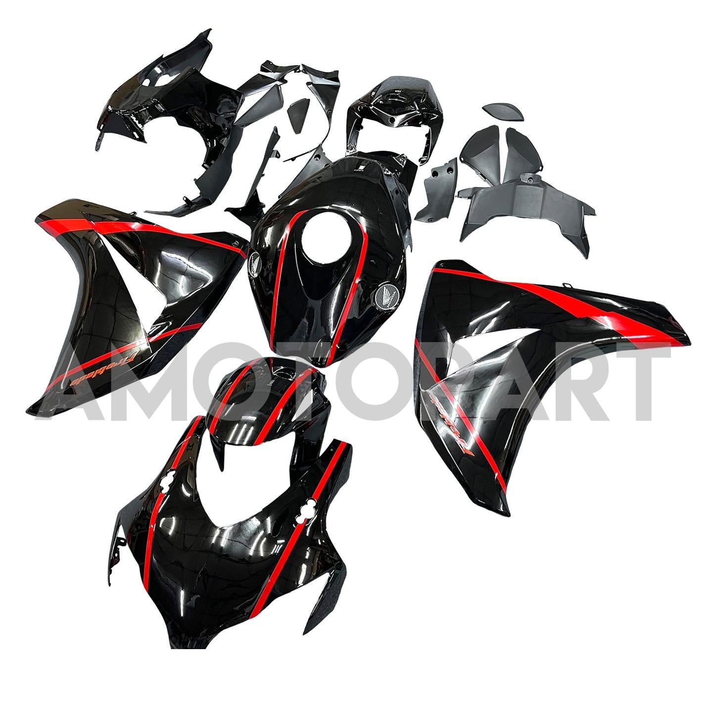 Amotopart 2008-2011 ホンダ CBR1000RR グロスブラック レッドストライプフェアリングキット付き
