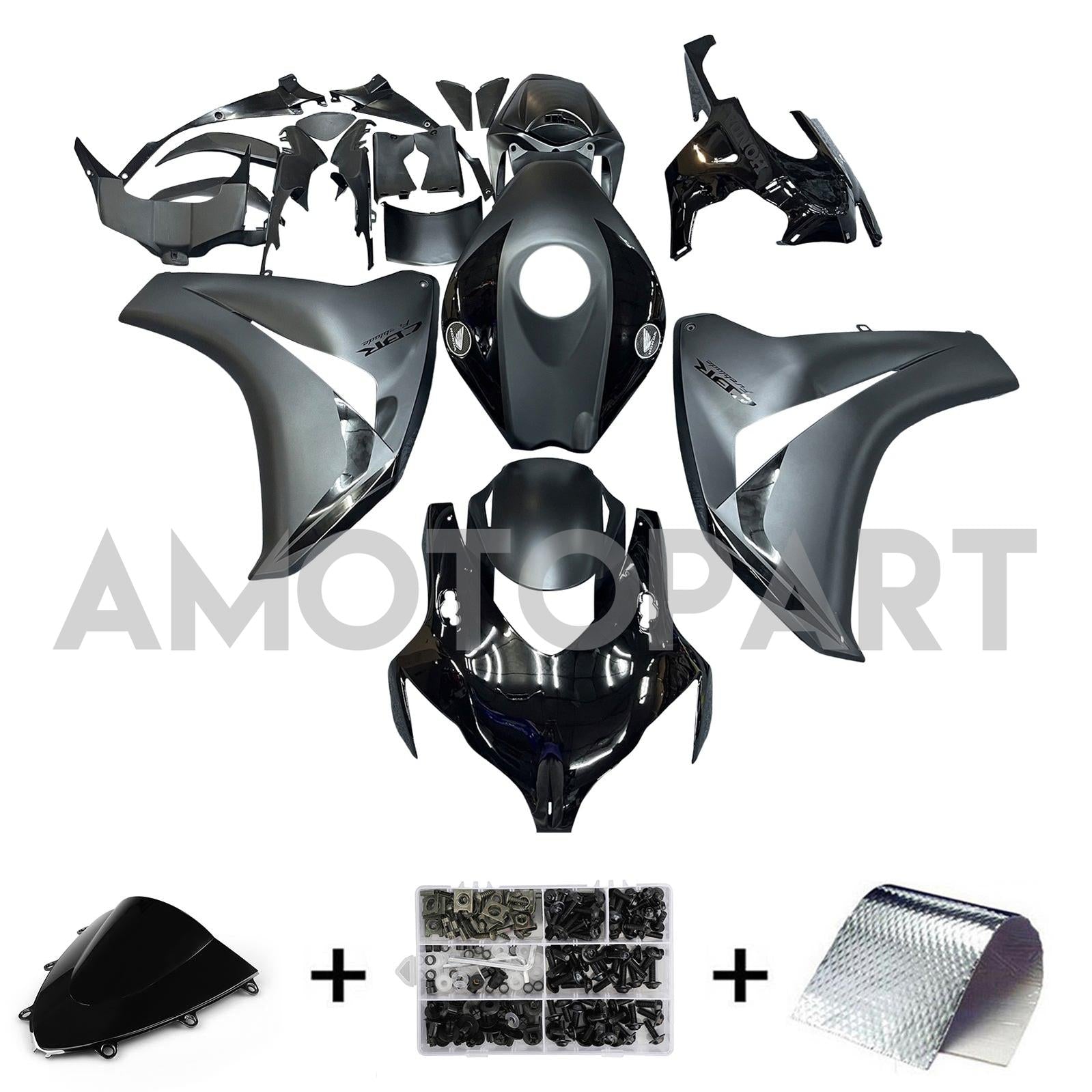 Amotopart 2008-2011 Honda CBR1000RR Matte & Gloss Black Fairing Kit