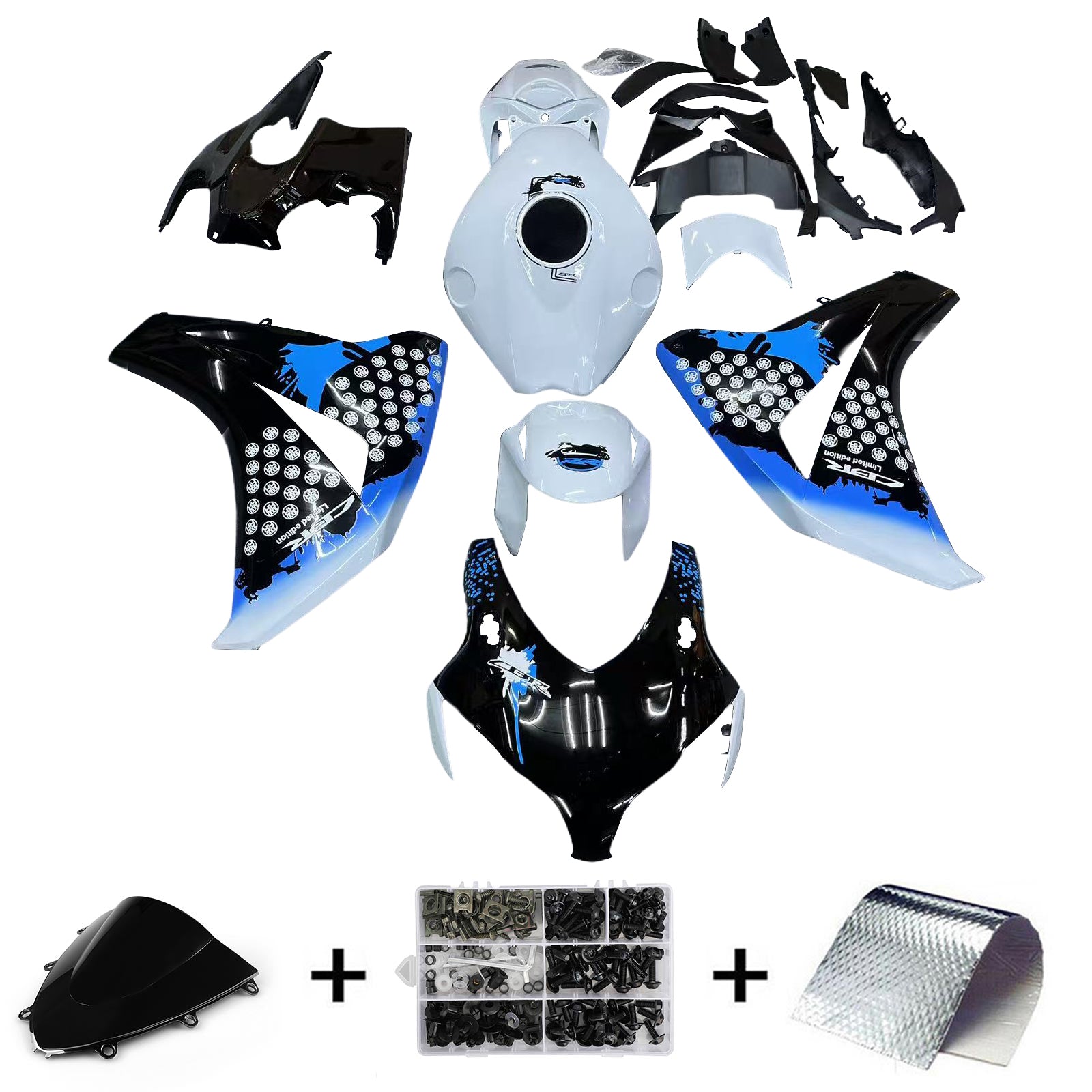 Amotopart 2008-2011 Honda CBR1000RR Black&Blue Spot Fairing Kit