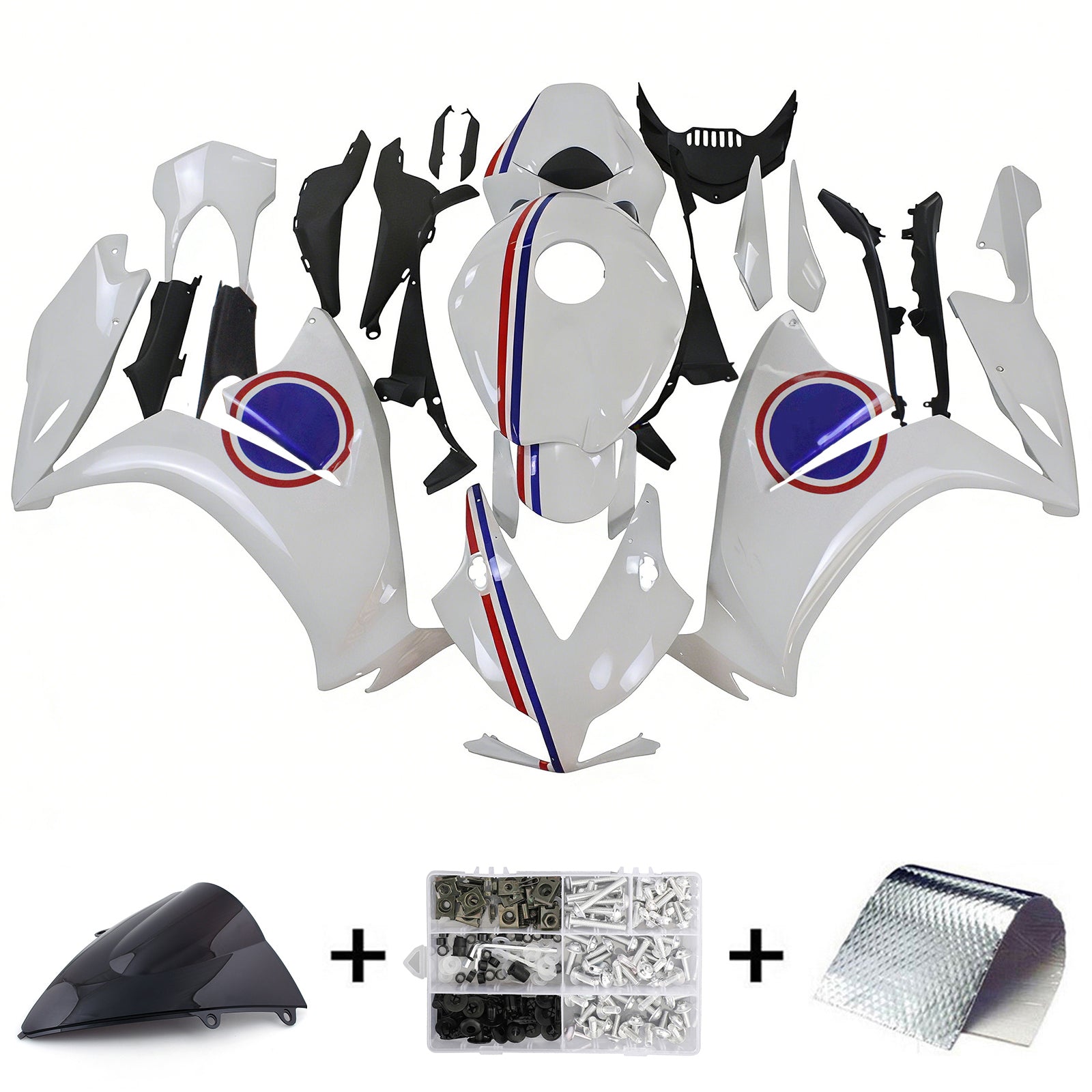 Amotopart 2012-2016 CBR1000RR Honda White with Blue Accent Fairing Kit