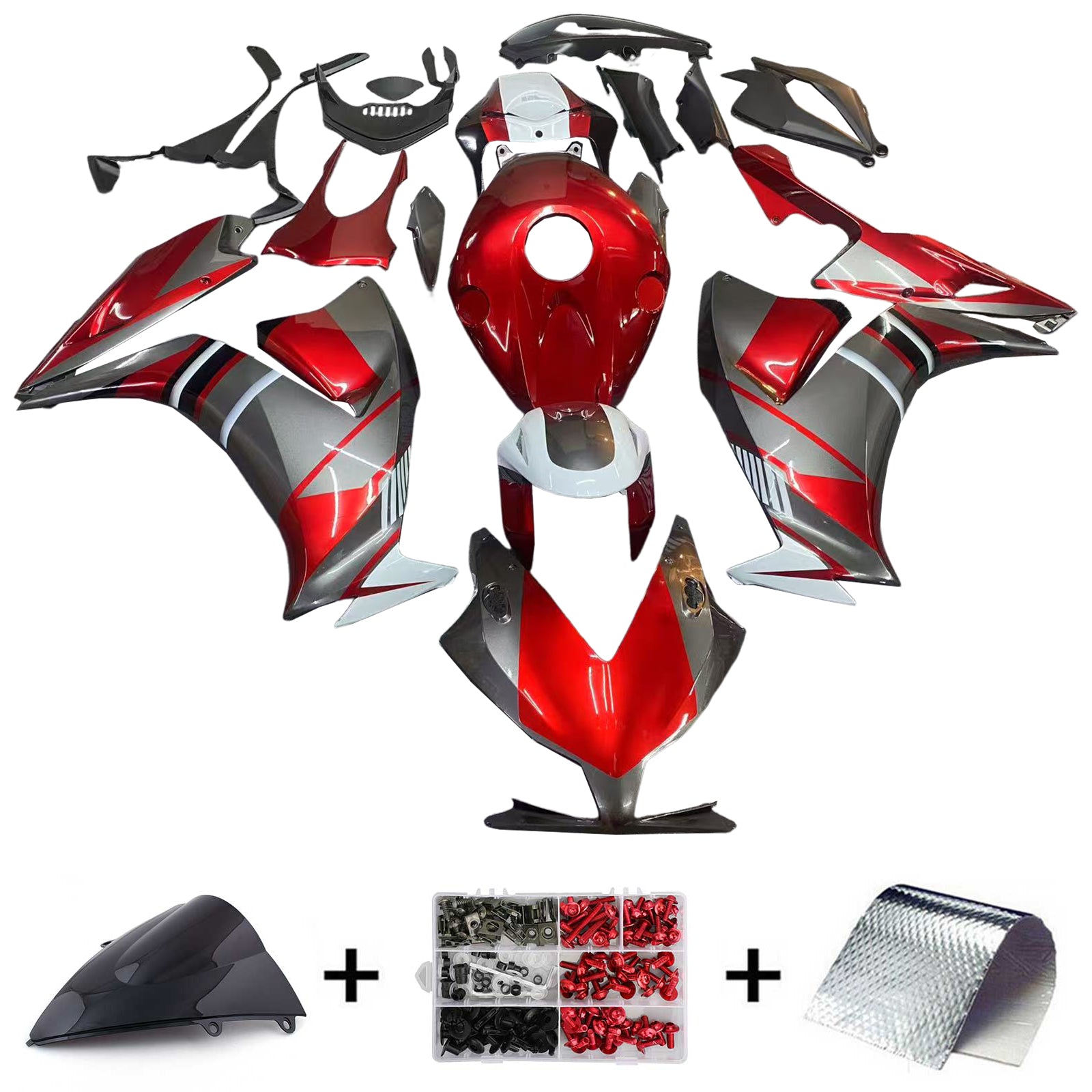 Amotopart 2012-2016 CBR1000RR Honda Rouge&Kit de carénage gris