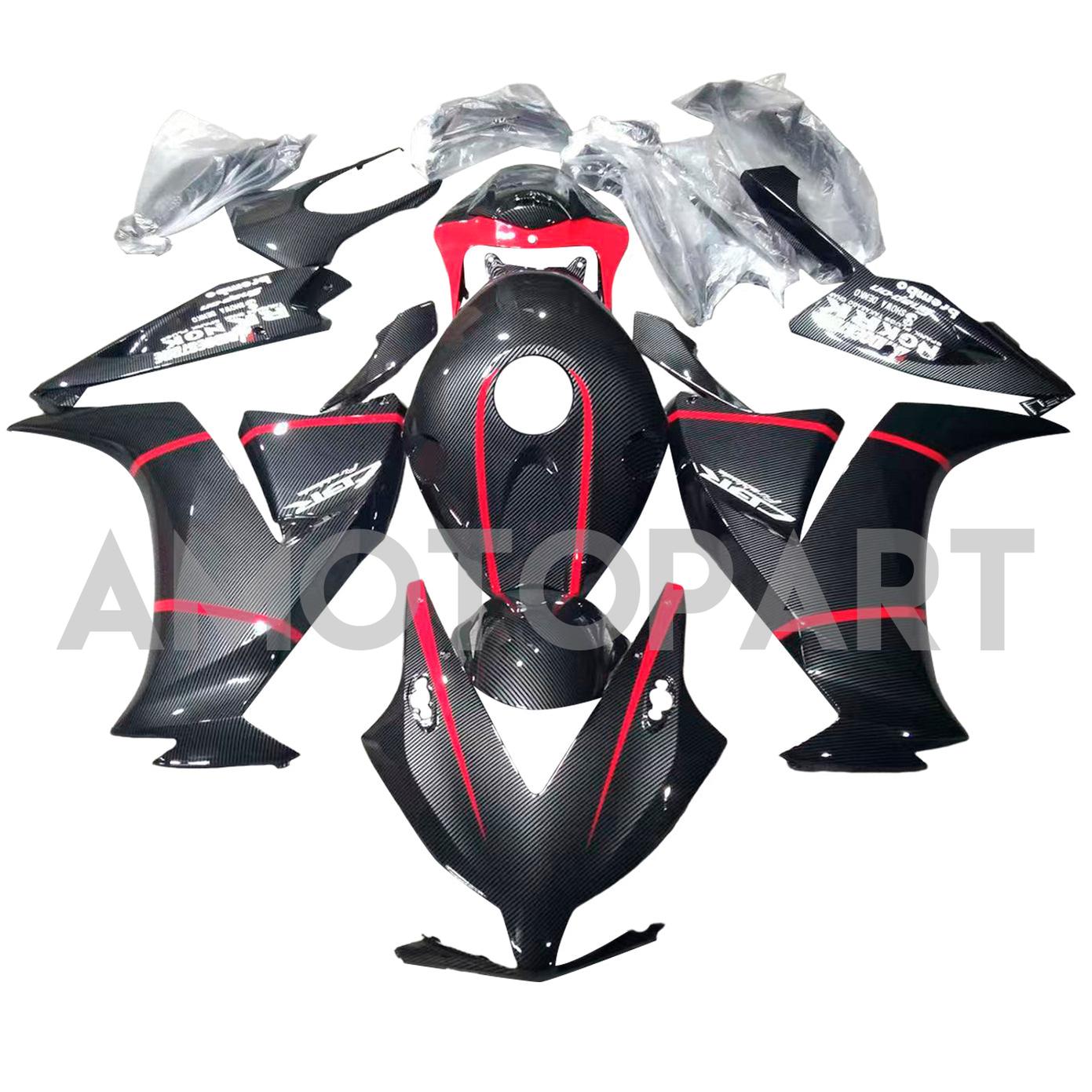Amotopart 2012-2016 CBR1000RR Honda Carbon Fiber with Red Accent Fairing Kit