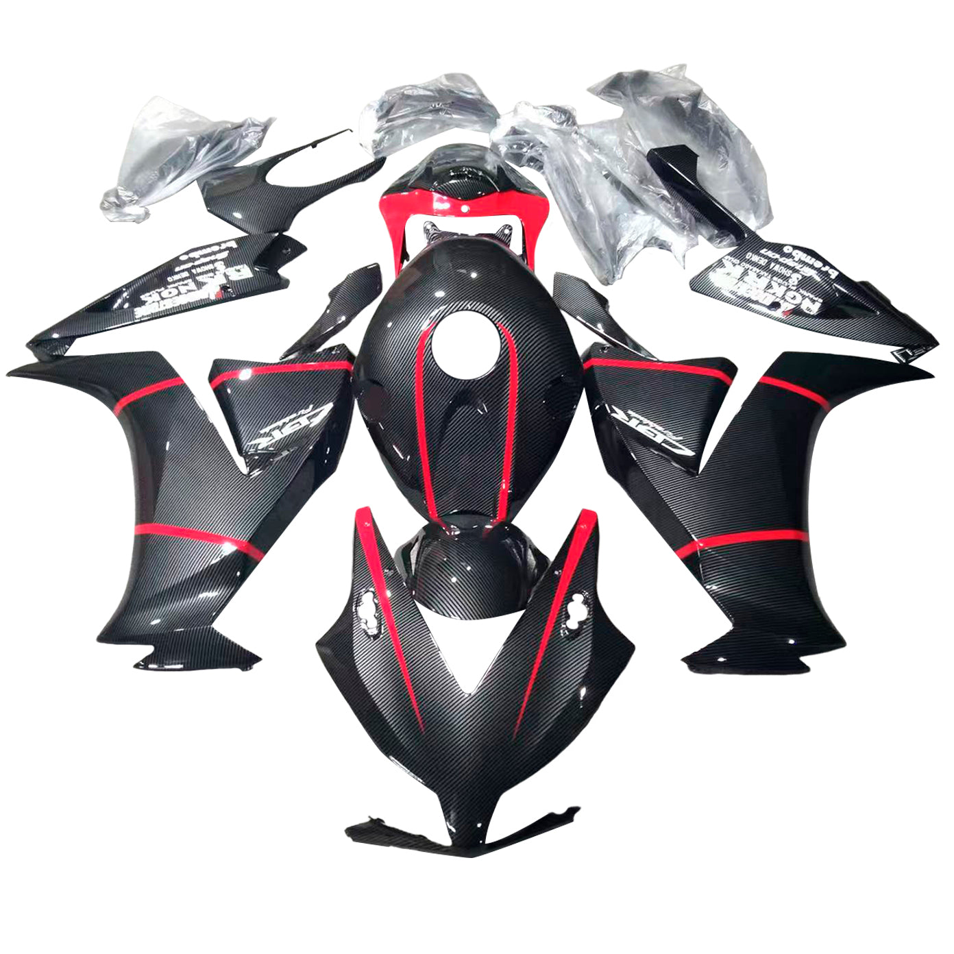 Amotopart 2012-2016 CBR1000RR Honda Carbon Fiber with Red Accent Fairing Kit
