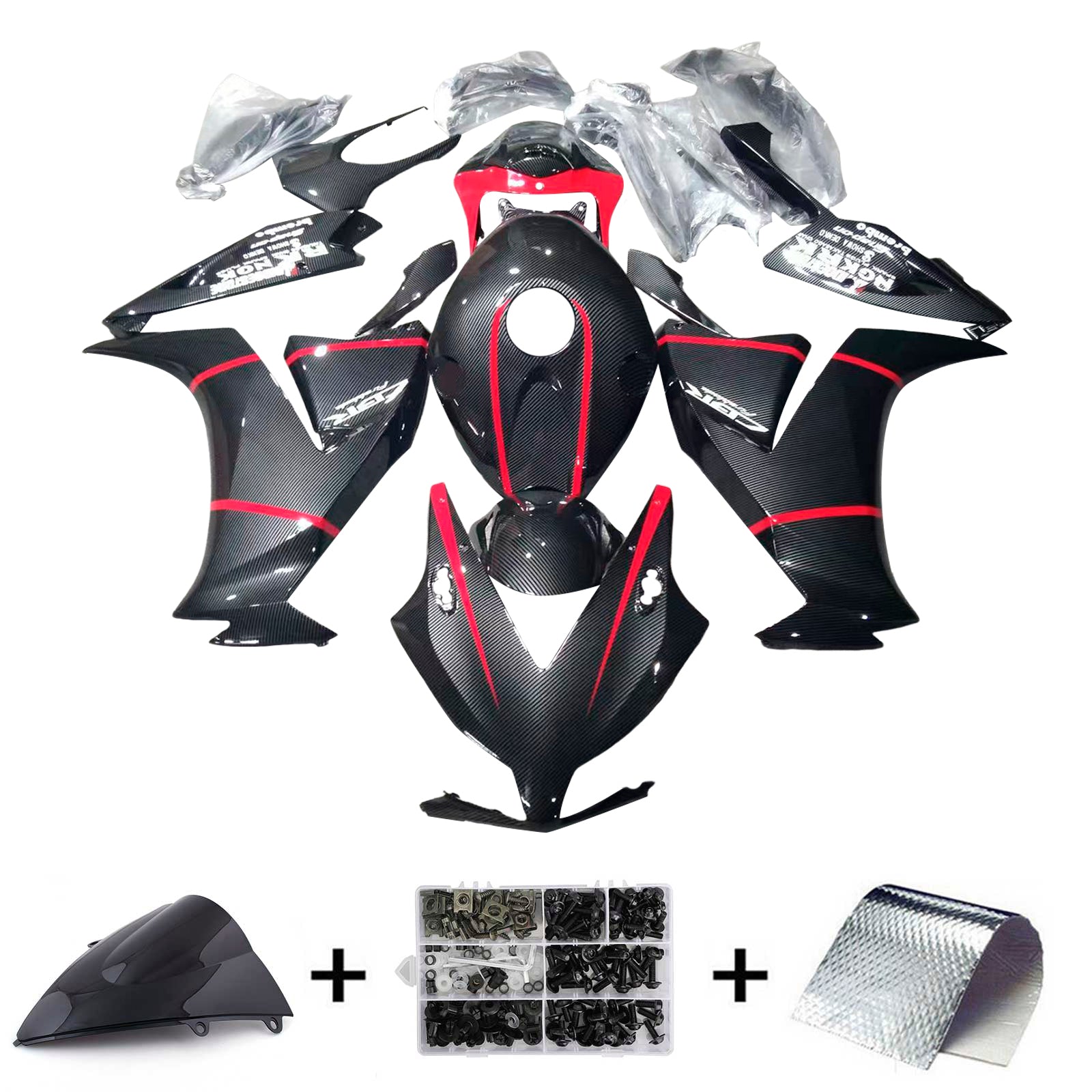 Amotopart 2012-2016 CBR1000RR Honda Carbon Fiber with Red Accent Fairing Kit
