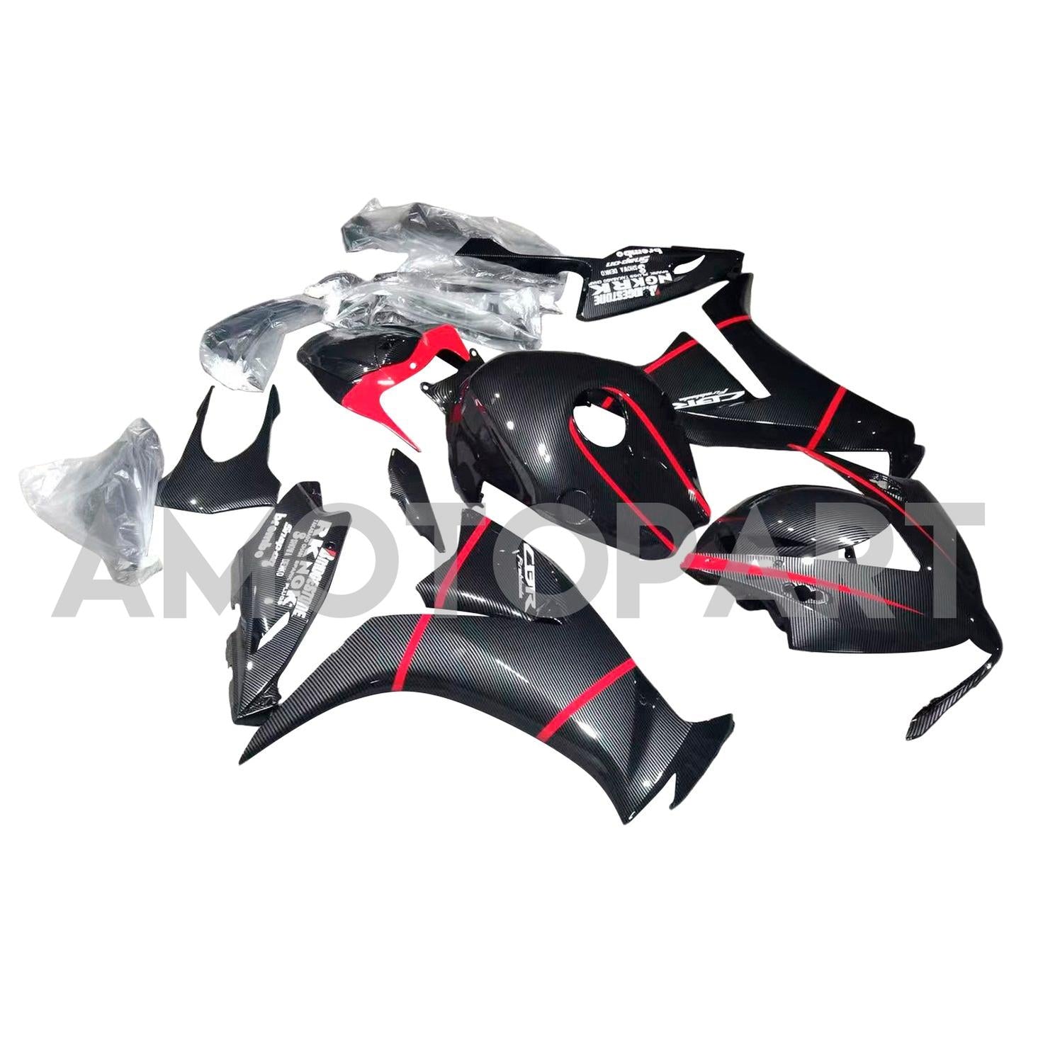 Amotopart 2012-2016 CBR1000RR Honda Carbon Fiber with Red Accent Fairing Kit