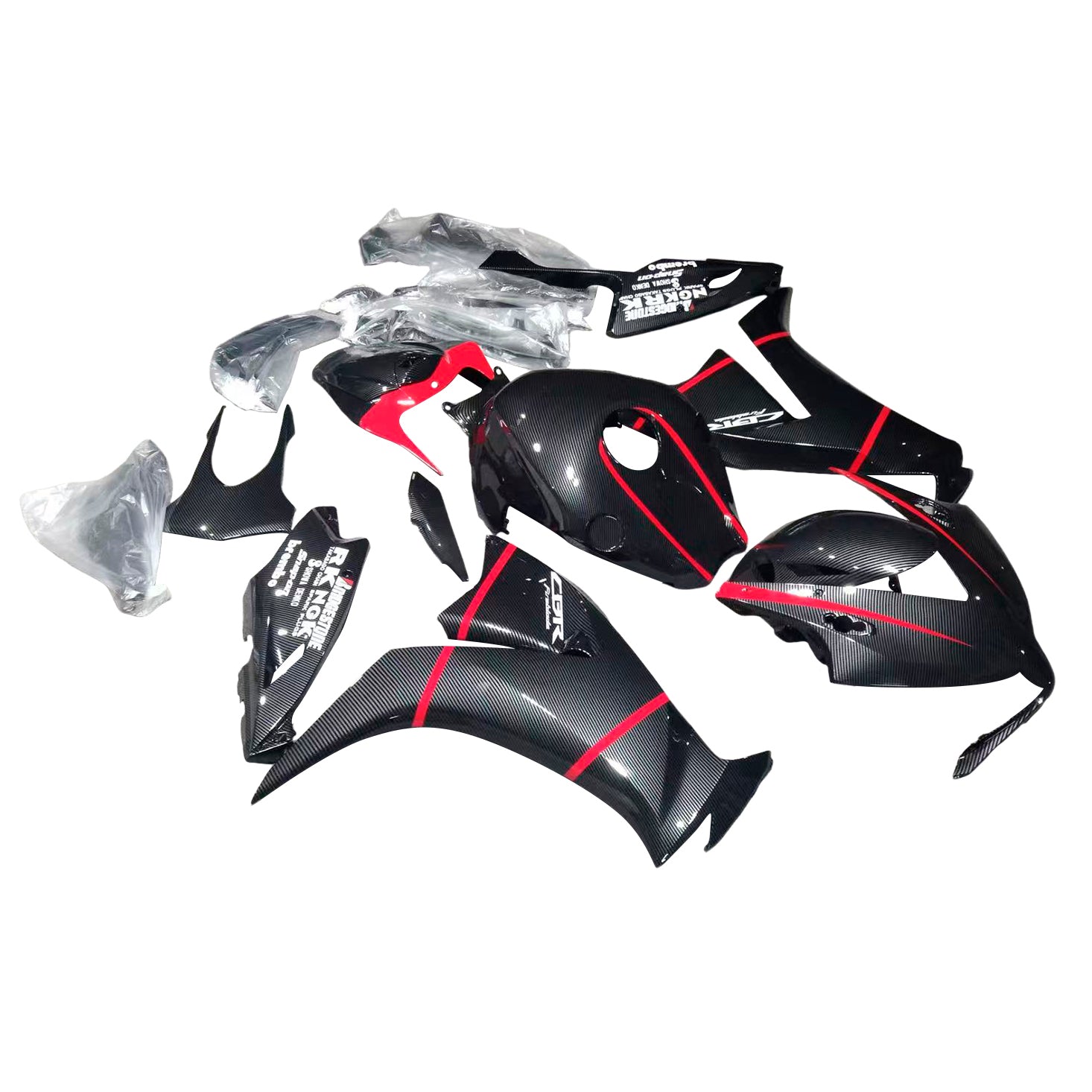 Amotopart 2012-2016 CBR1000RR Honda Carbon Fiber with Red Accent Fairing Kit