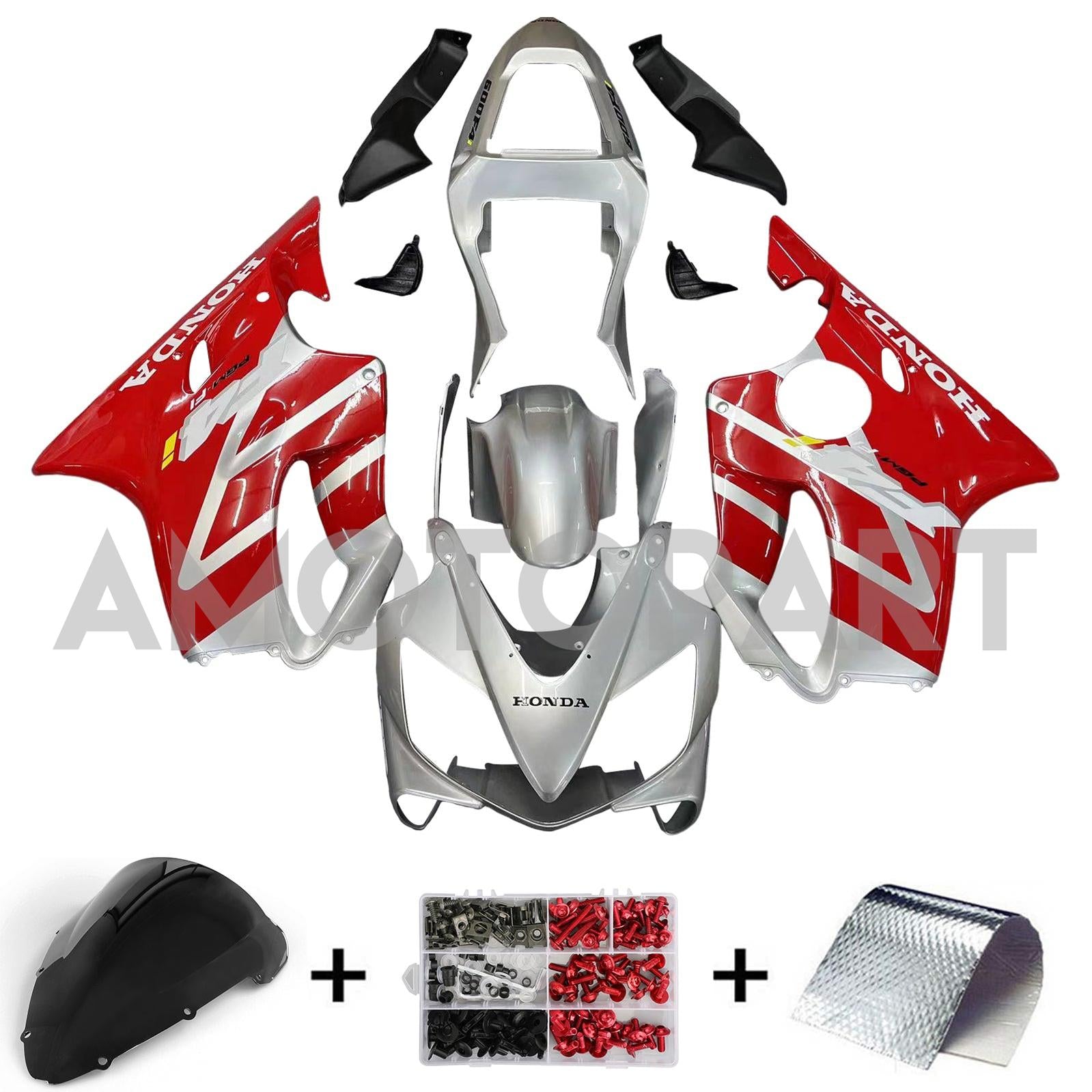 Amotopart 2001-2003 Honda CBR600F4i Fairing Red&Silver Kit