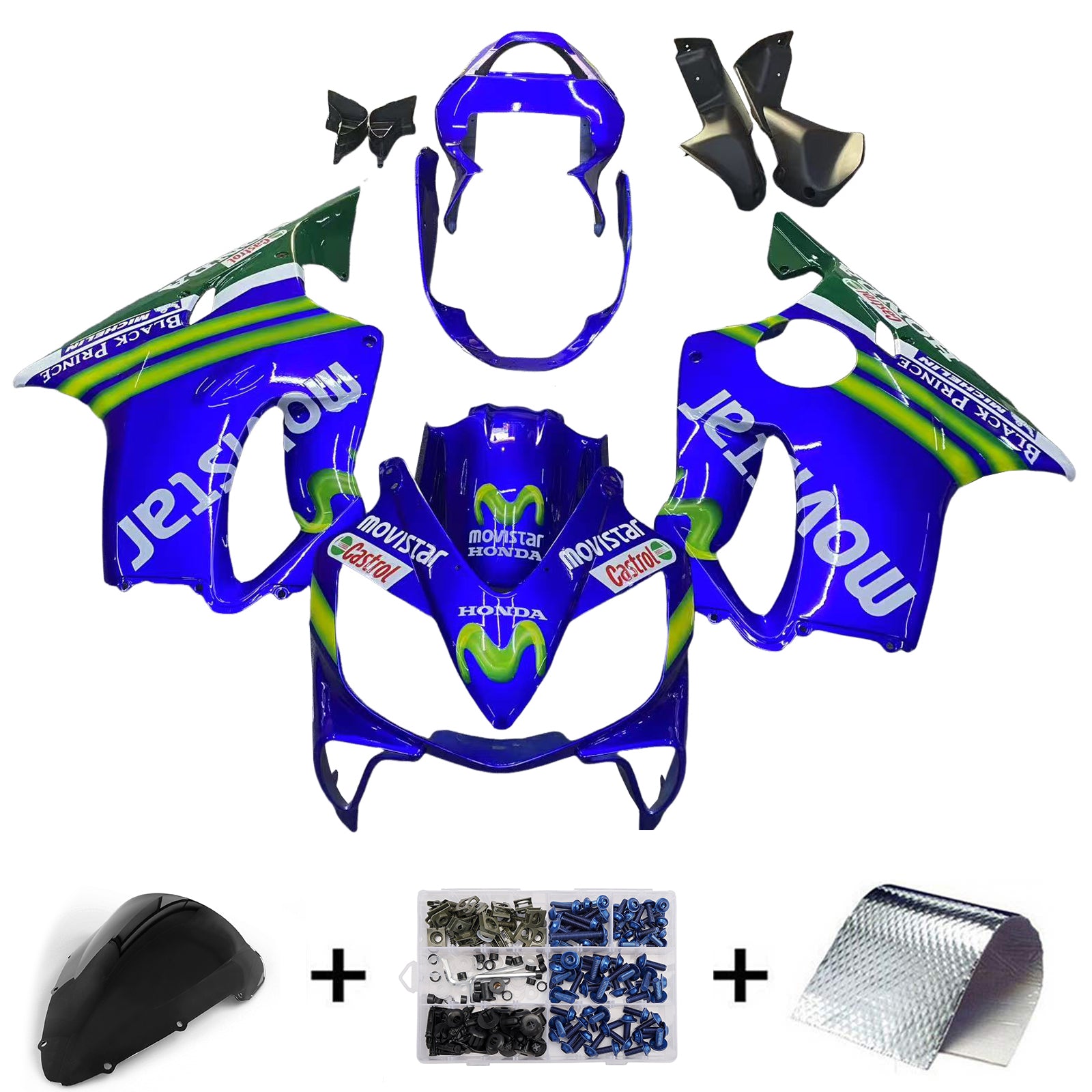 Amotopart 2001-2003 Honda CBR600 F4i Bleu&Kit de carénage vert