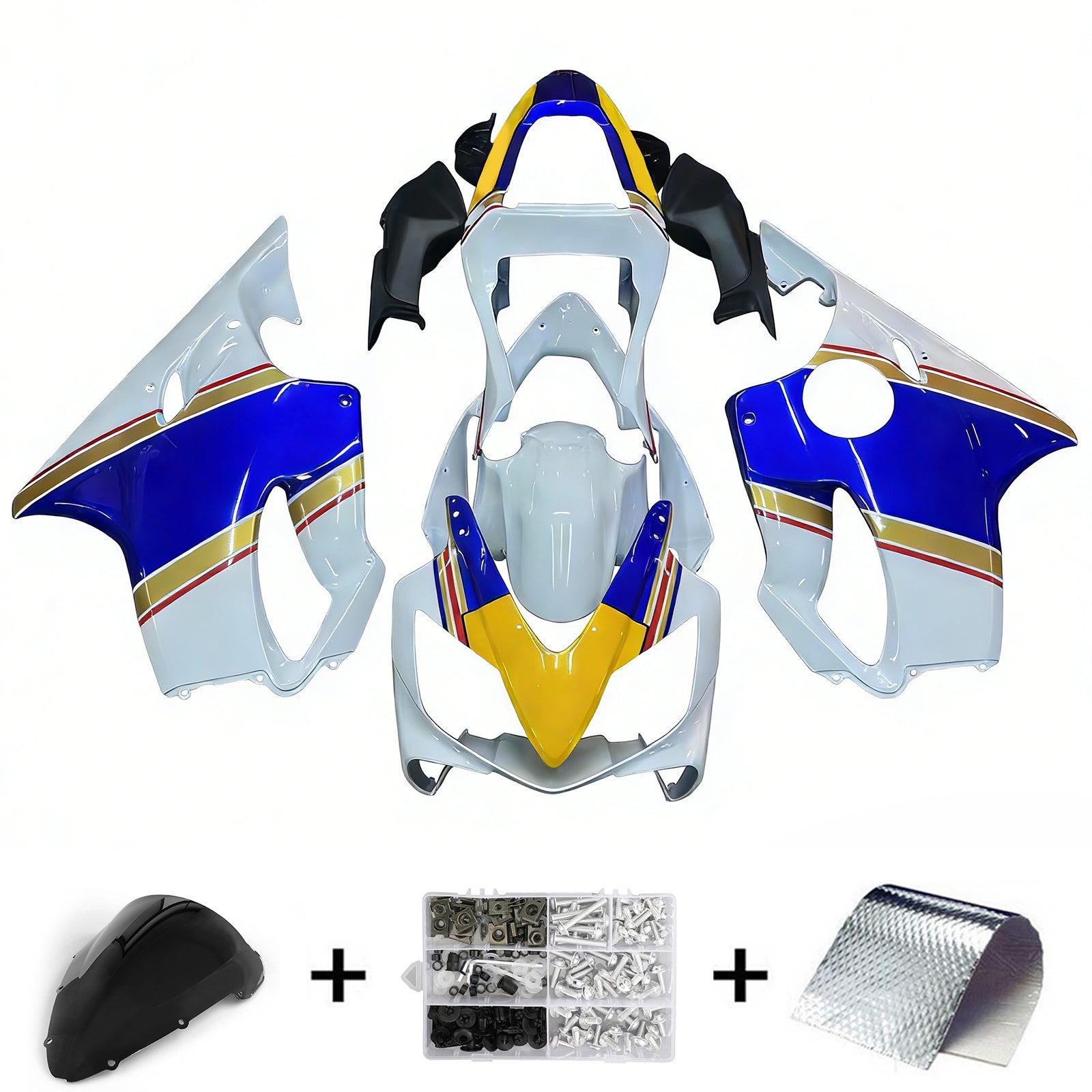 Amotopart 2001-2003 Honda CBR600 F4i Blue&White Stripe Fairing Kit