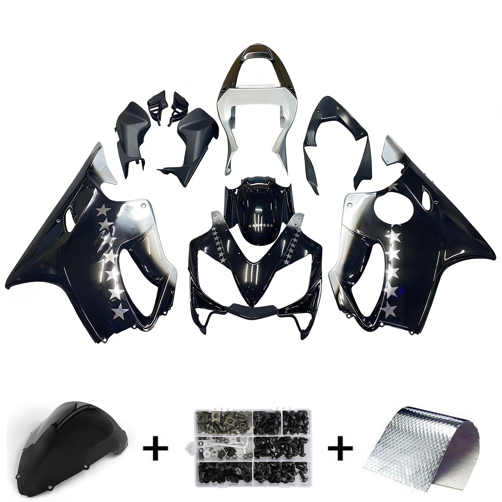 Amotopart 2001-2003 Honda CBR600F4i Fairing Black with White Accents Kit