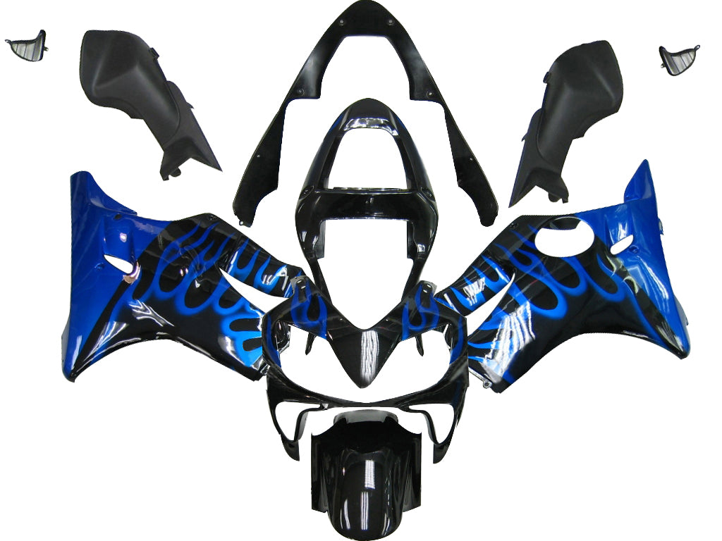 Amotopart 2001-2003 Honda CBR600 F4i Black with Blue Flame Fairing Kit