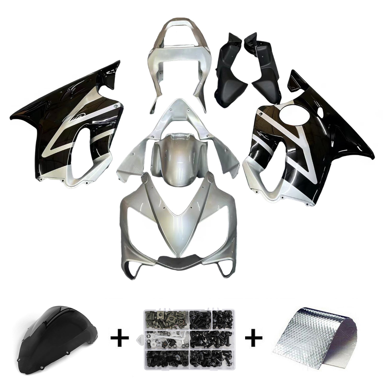Amotopart 2001-2003 Honda CBR600 F4i Kit de carenado plateado y negro