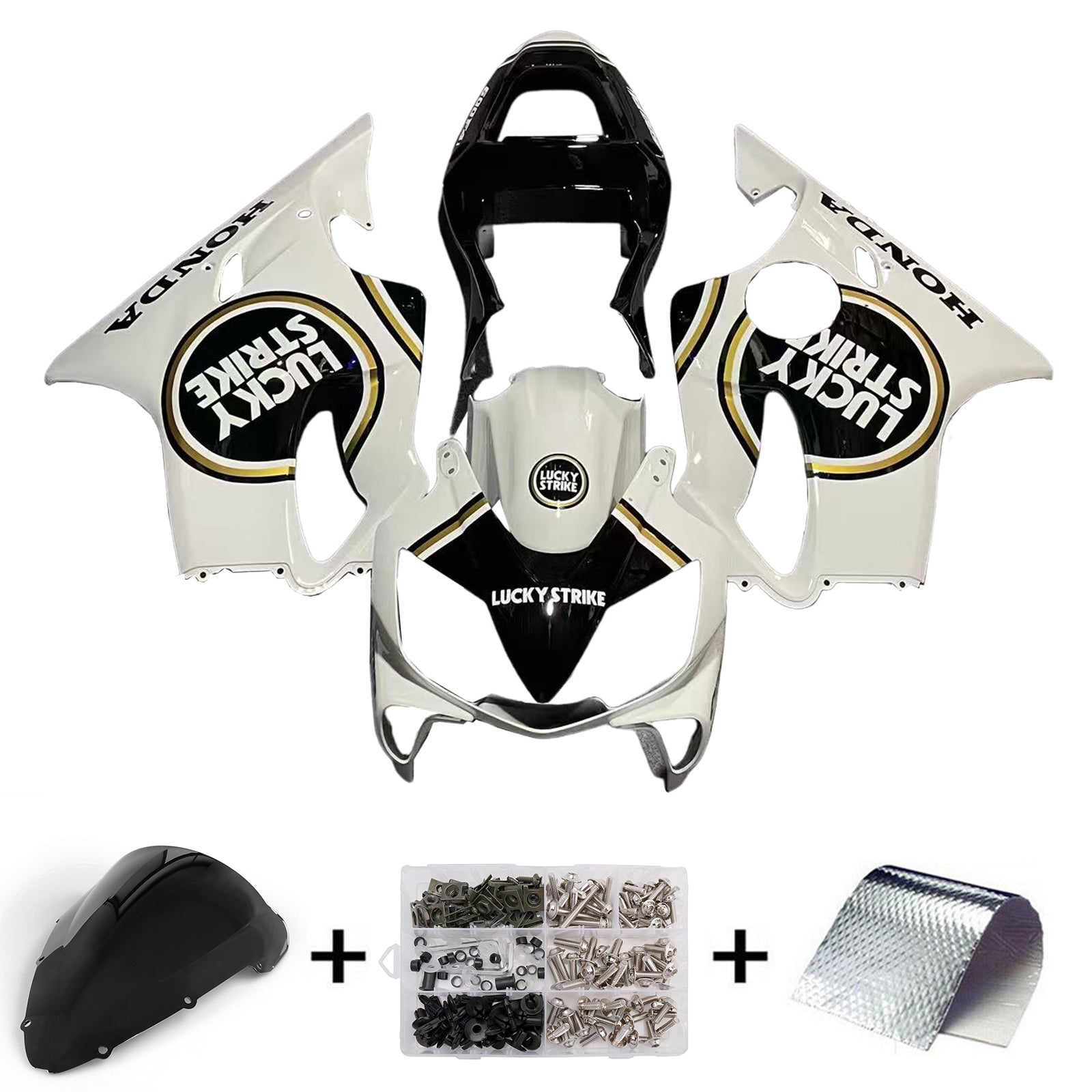 Amotopart Honda CBR600 F4i Blanc 2001-2003&Kit de carénage Lucky Strike Black Style2