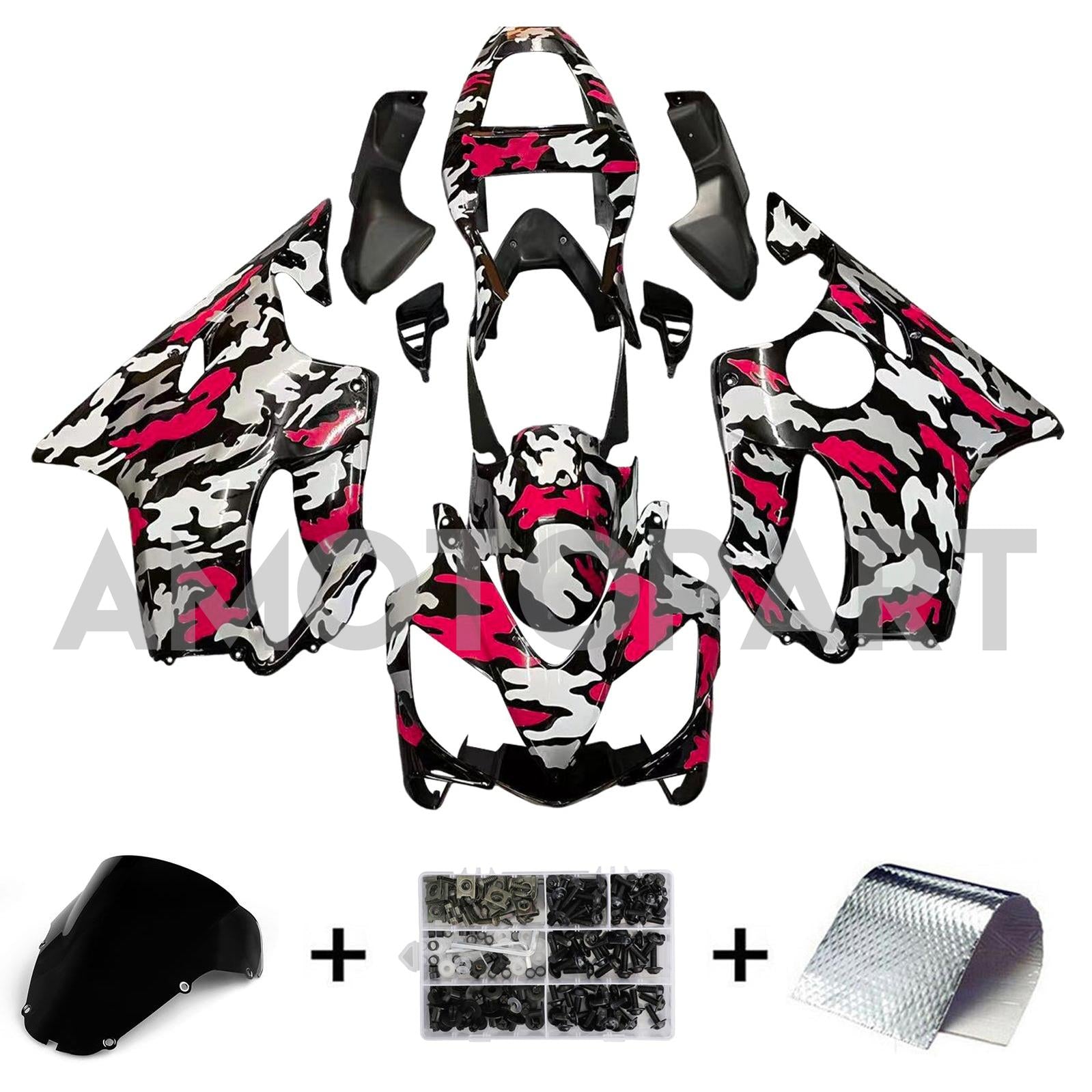 Amotopart 2001-2003 Honda CBR600F4I Fairing Camo Red Kit