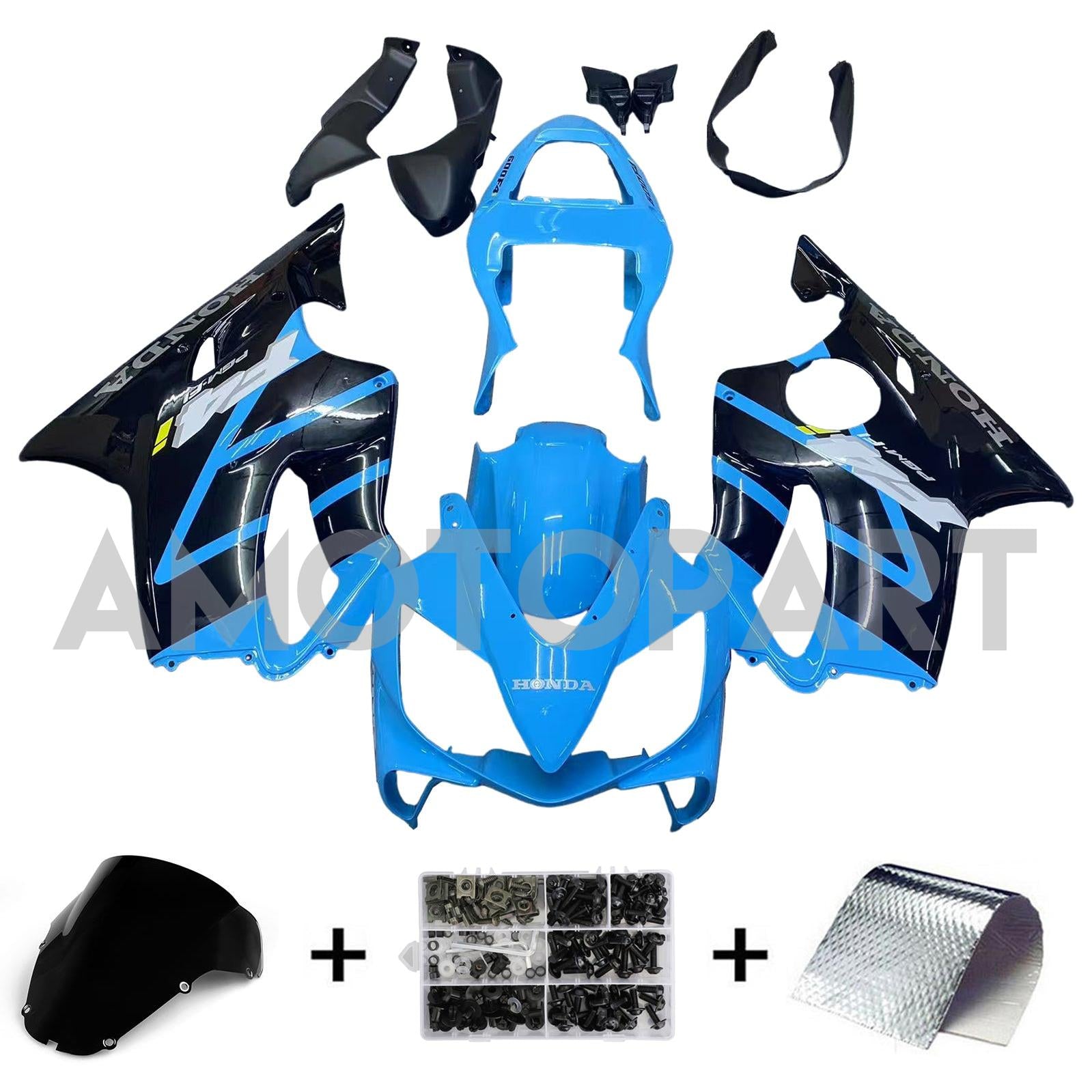 Amotopart 2001-2003 Honda CBR600F4i Fairing Blue & Black Kit