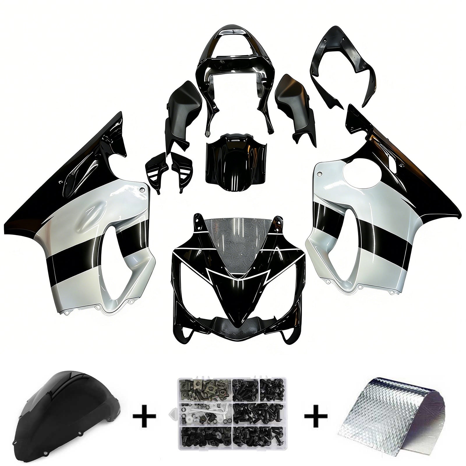 Amotopart 2001-2003 CBR600 F4i Honda Black&Silver Fairing Kit