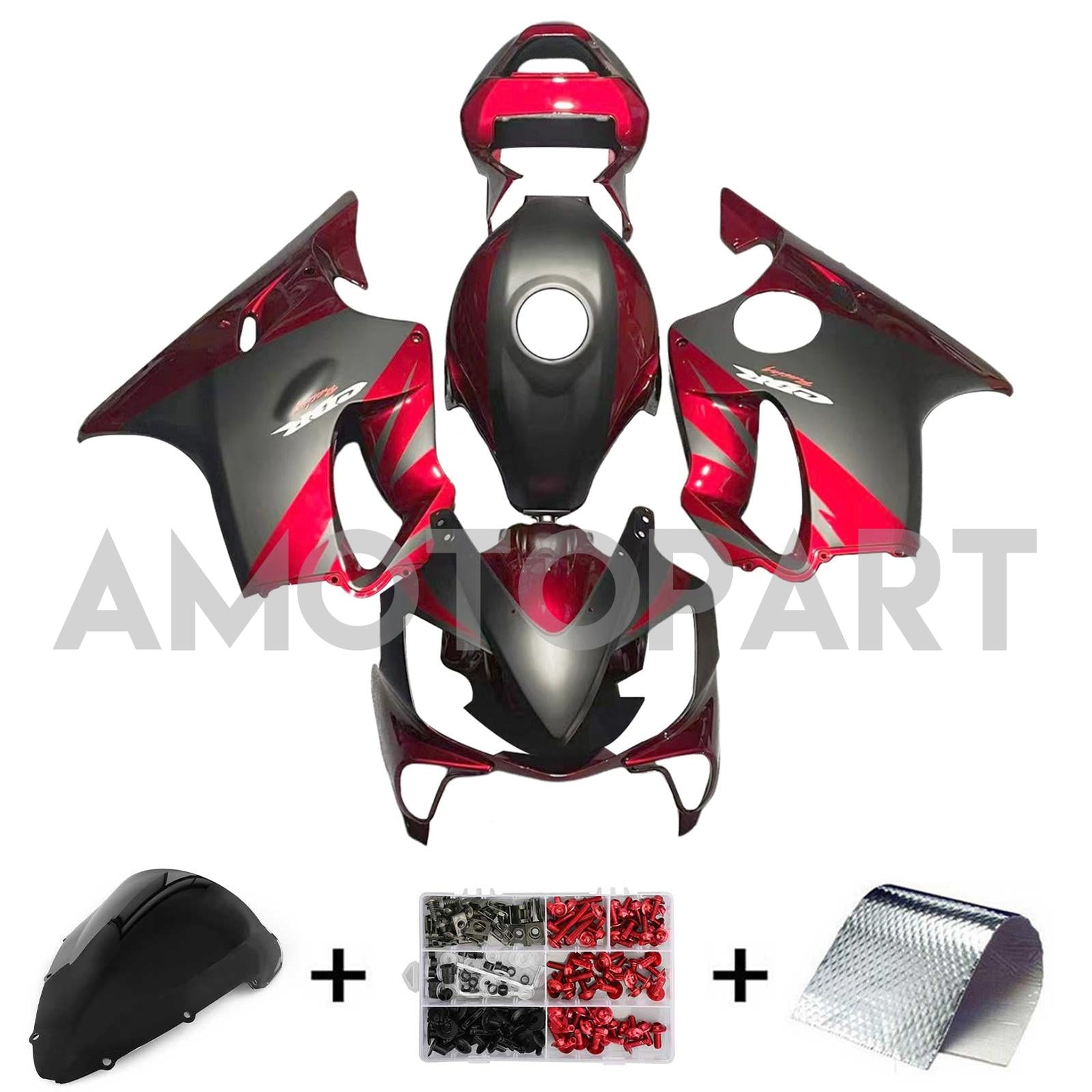 Amotopart 2001–2003 CBR600 F4i Honda, mattschwarz &Verkleidungssatz in glänzendem Rot