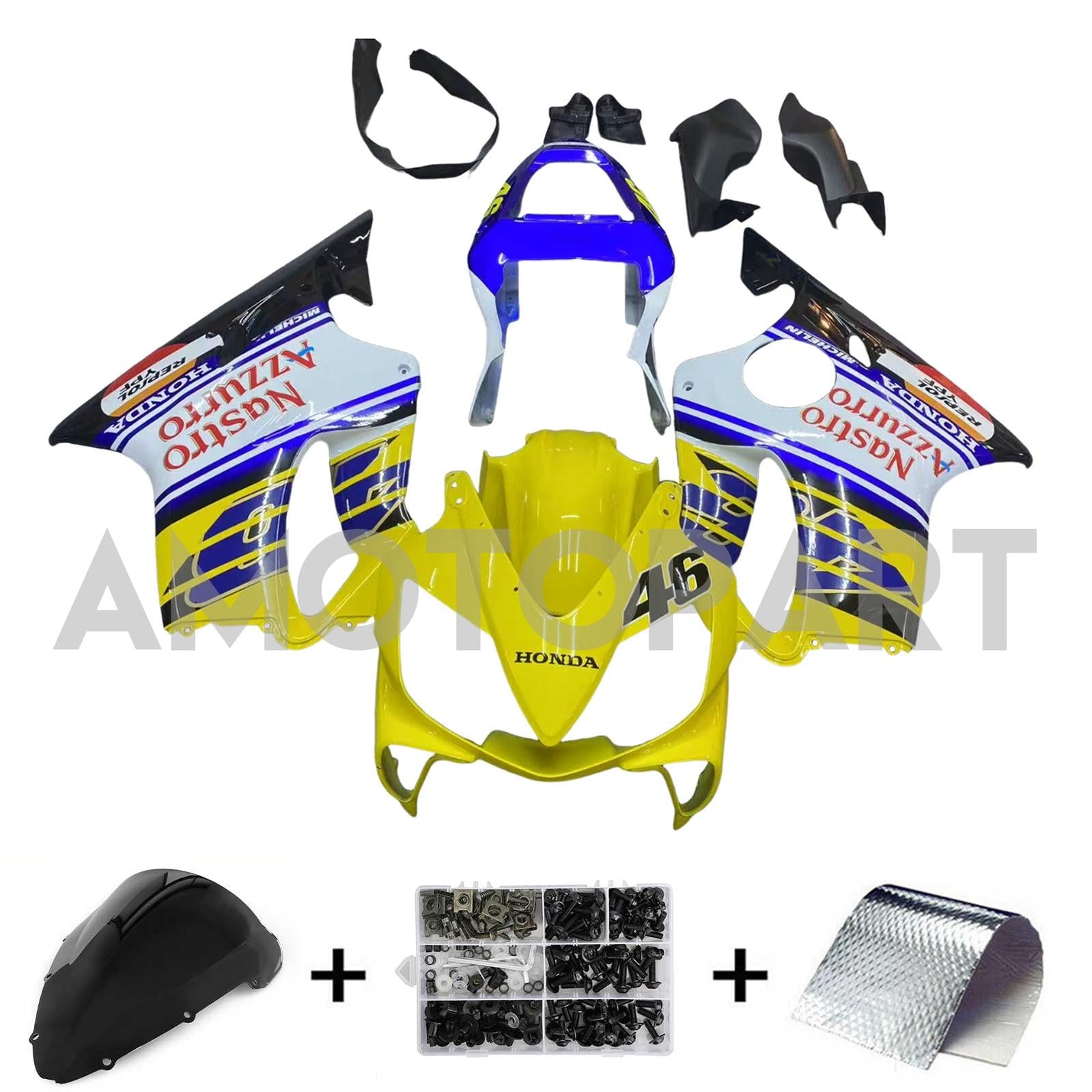 Amotopart 2001-2003 CBR600 F4i Honda Yellow&Blue Fairing Kit