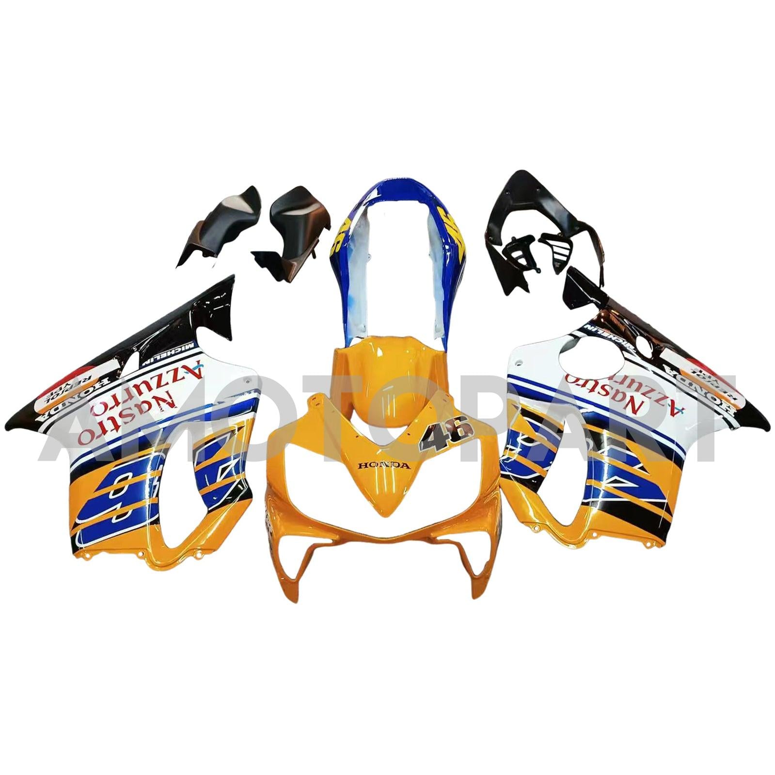 Amotopart 2004-2007 Honda CBR600 F4i Blue&Yellow with Logo Style3 Fairing Kit