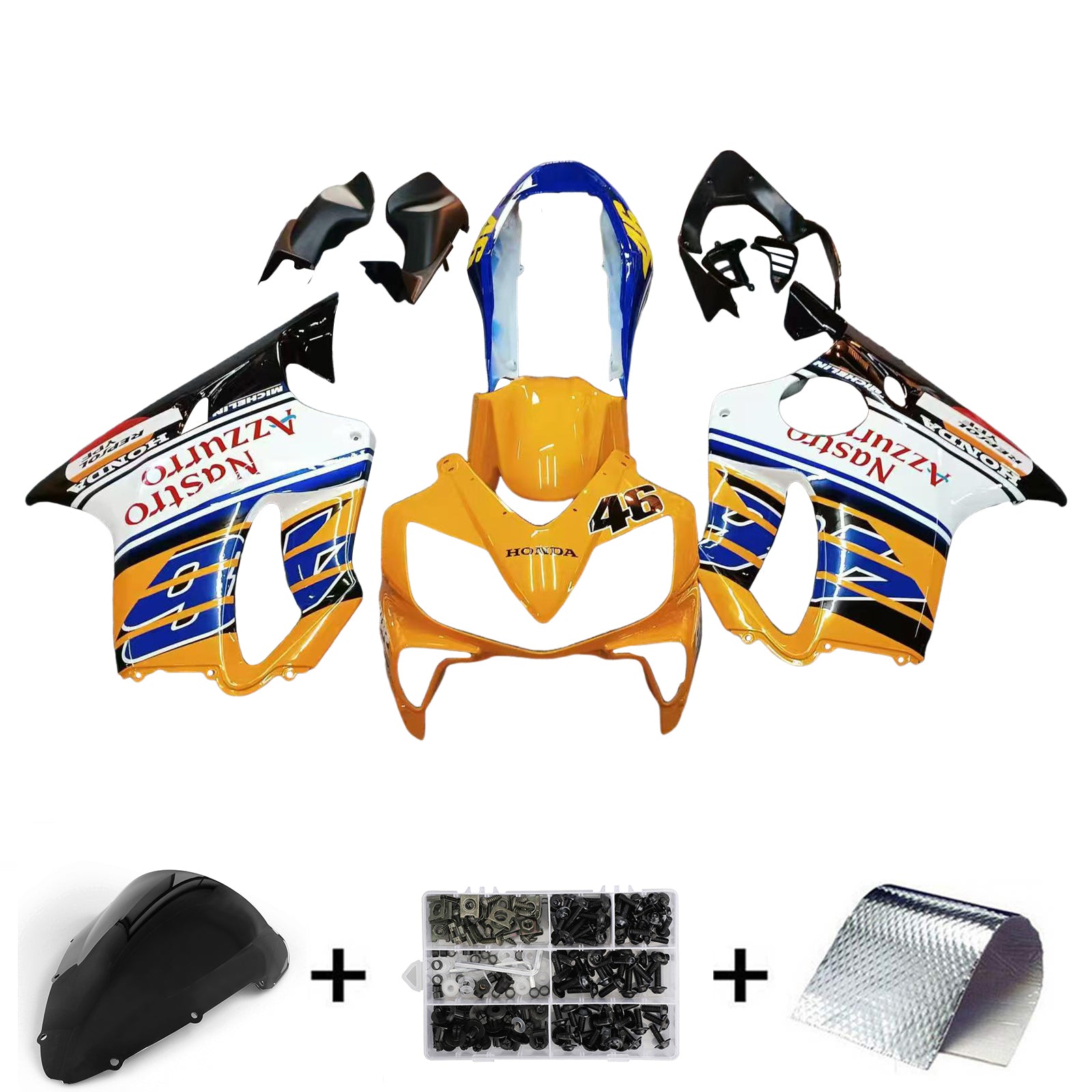 Amotopart 2004-2007 Honda CBR600 F4I Blue & Yellow With Logo Style3 Fairing Kit