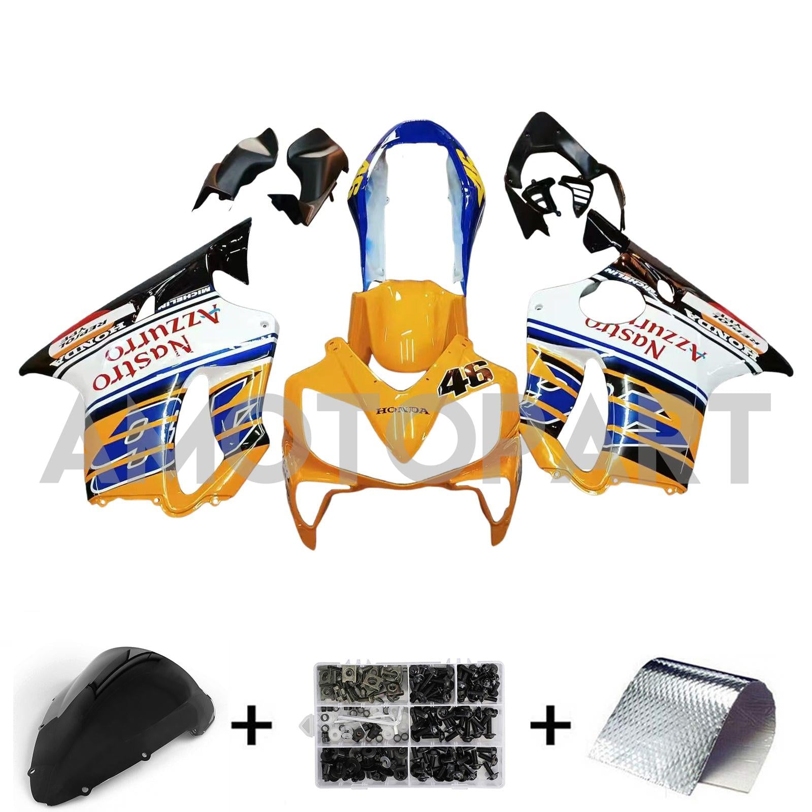 Amotopart 2004-2007 Honda CBR600 F4i Blue&Yellow with Logo Style3 Fairing Kit