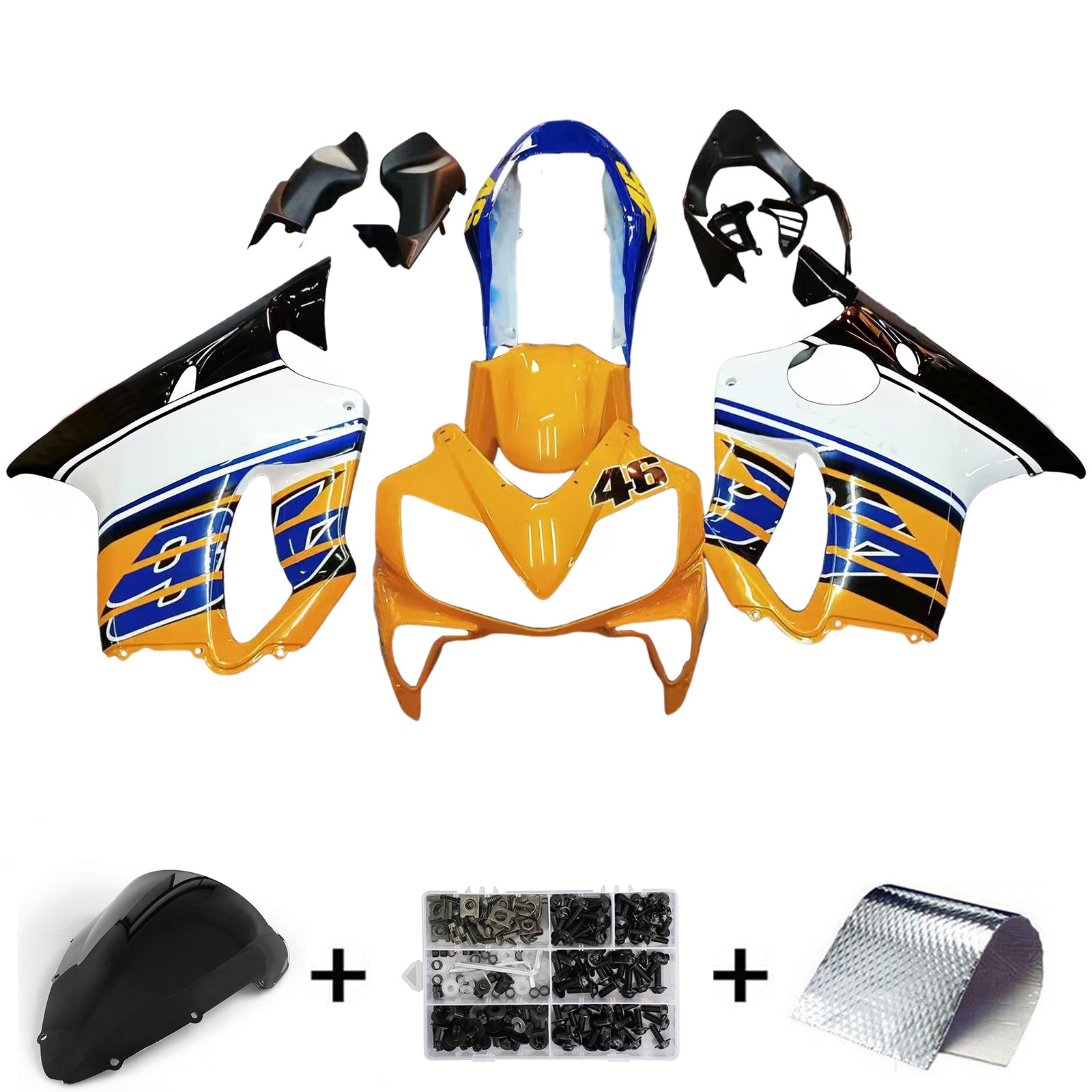 Amotopart 2004-2007 Honda CBR600 F4i Blau&Gelbes Verkleidungsset mit Logo, Style3