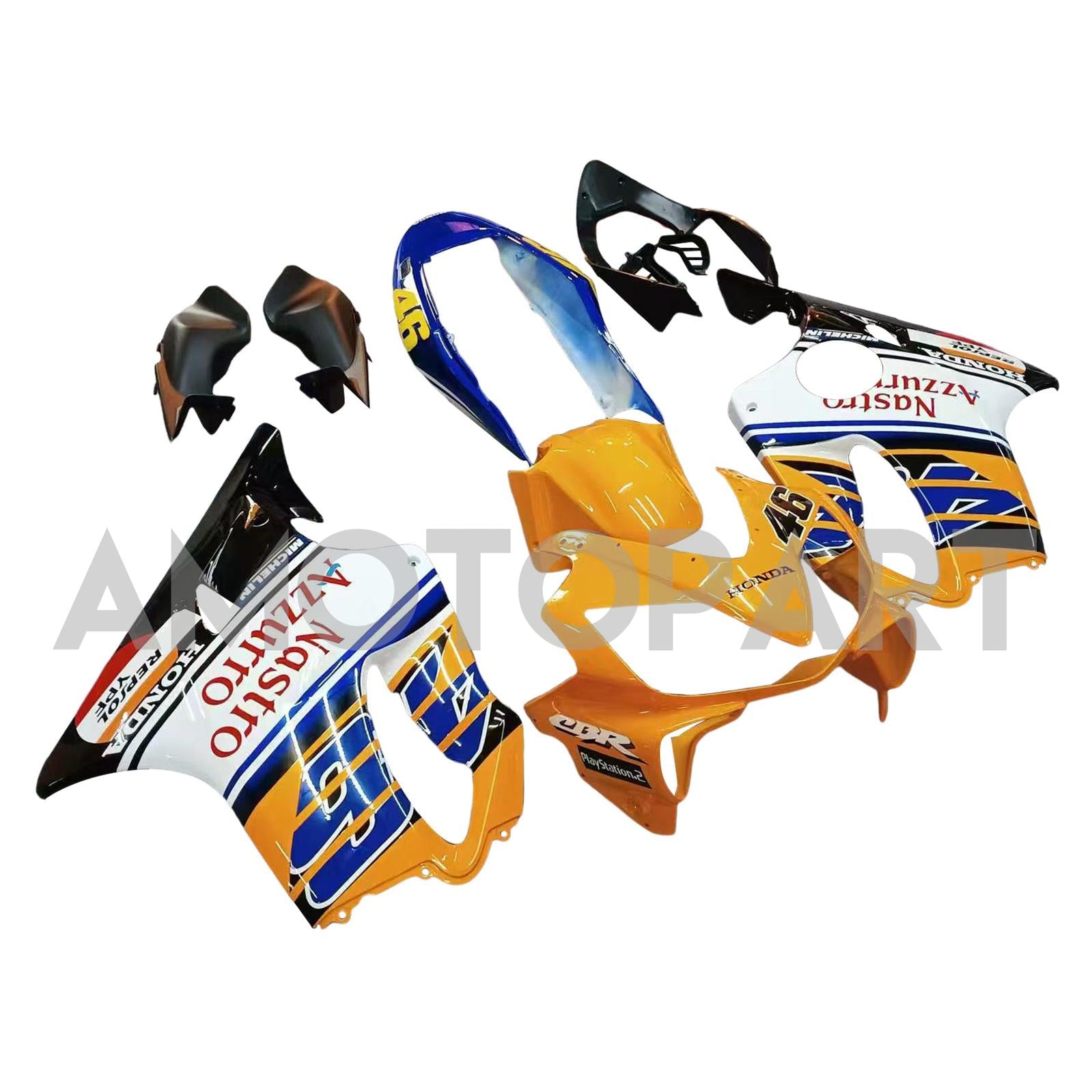 Amotopart 2004-2007 Honda CBR600 F4i Blue&Yellow with Logo Style3 Fairing Kit