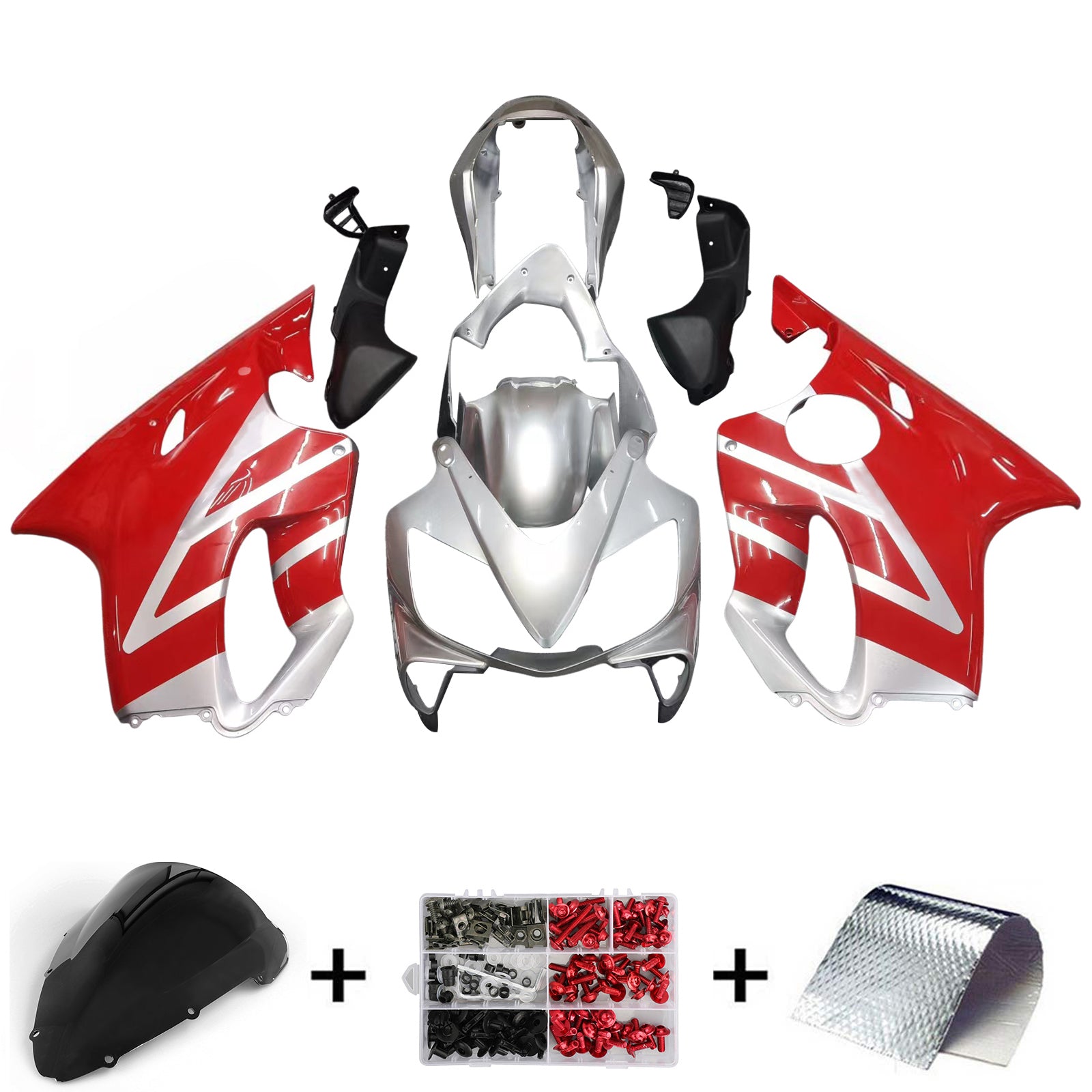 Amotopart 2004-2007 Honda CBR600 F4i Red&Silver Fairing Kit