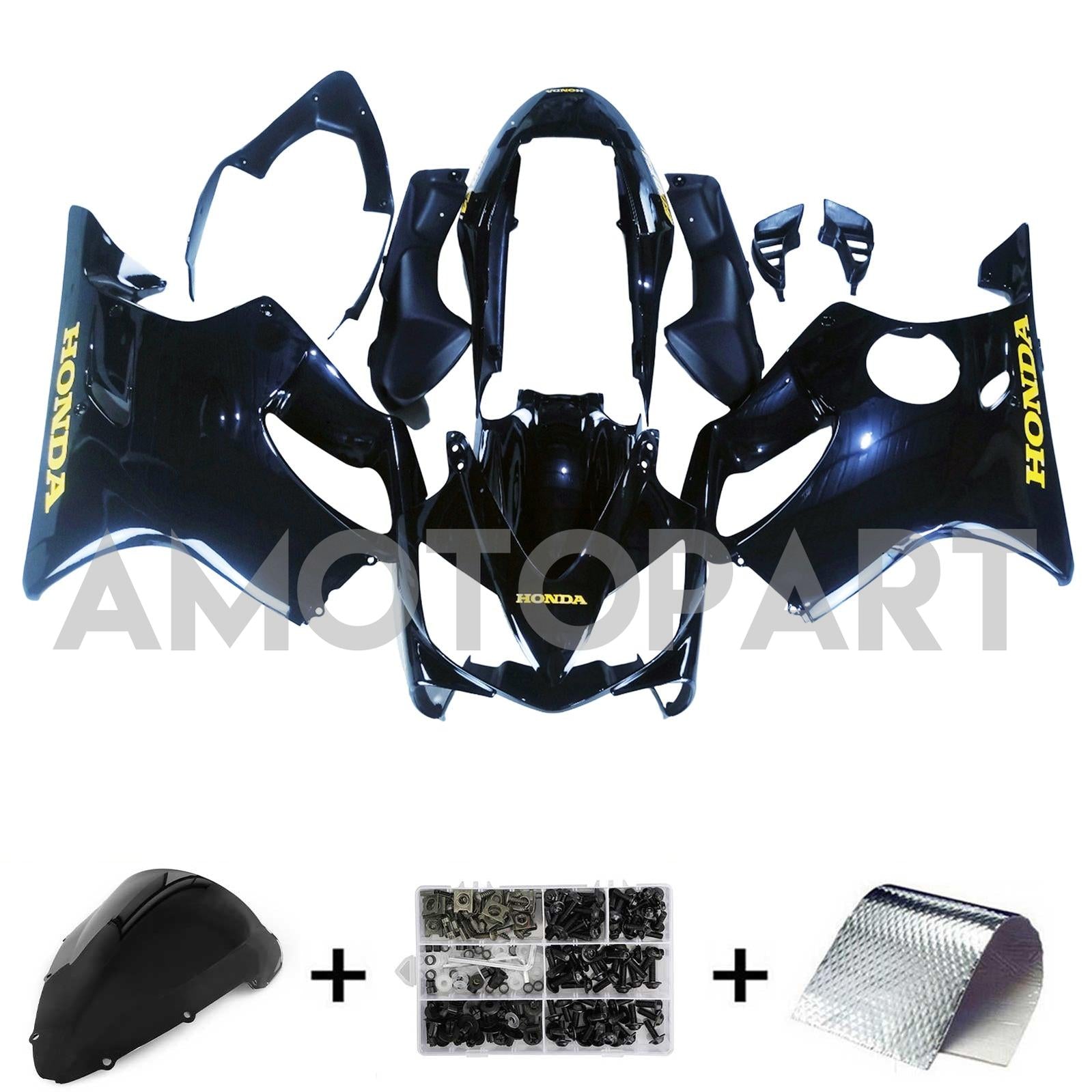 Amotopart 2004-2007 CBR600 F4I Honda Black s sadou víla žlutého loga