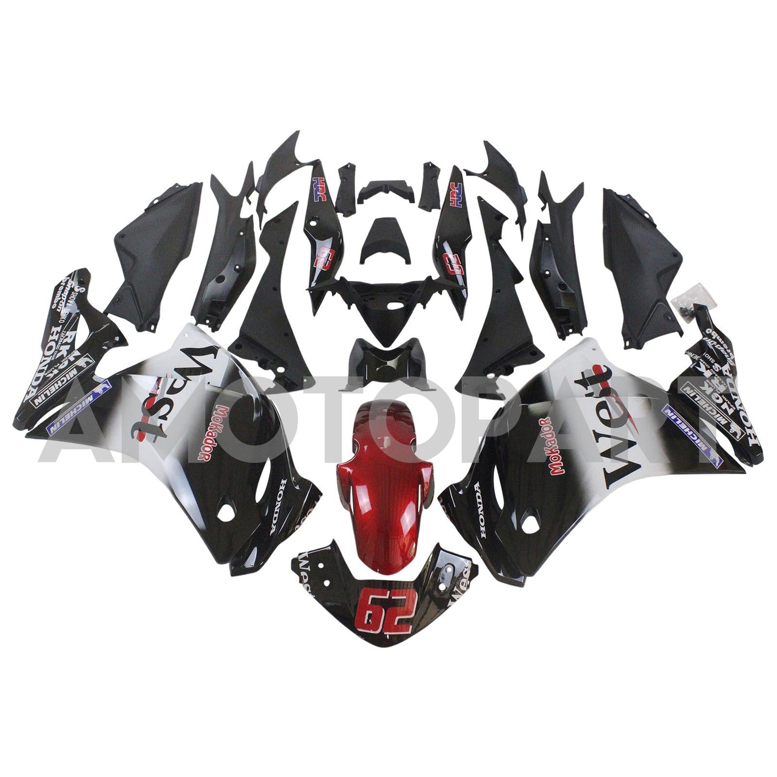 Amotopart 2011-2015 Honda CBR250R White Black Fairing Kit