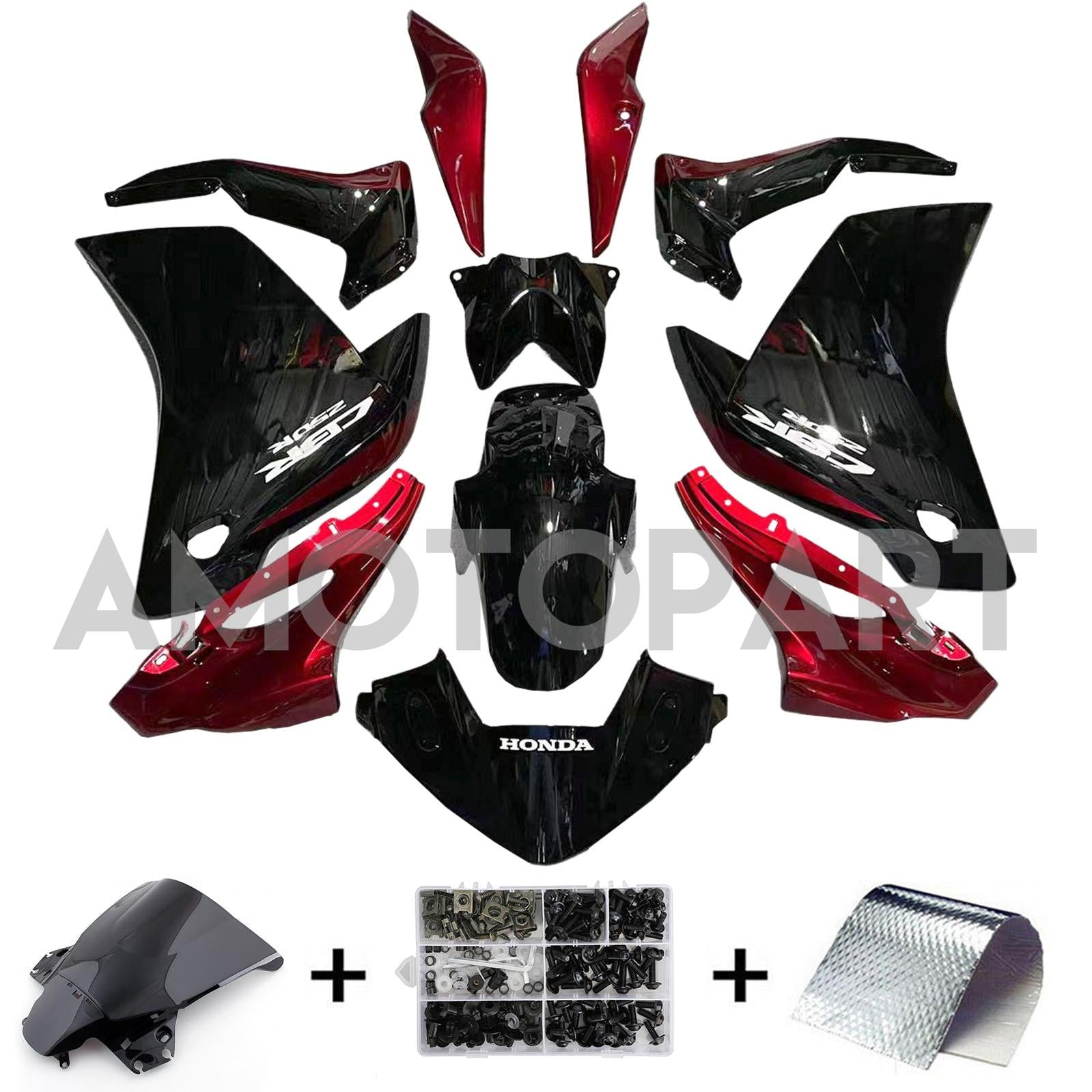 Amotopart Honda CBR250R 2011-2015 Glossy Black&Red Fairing Kit