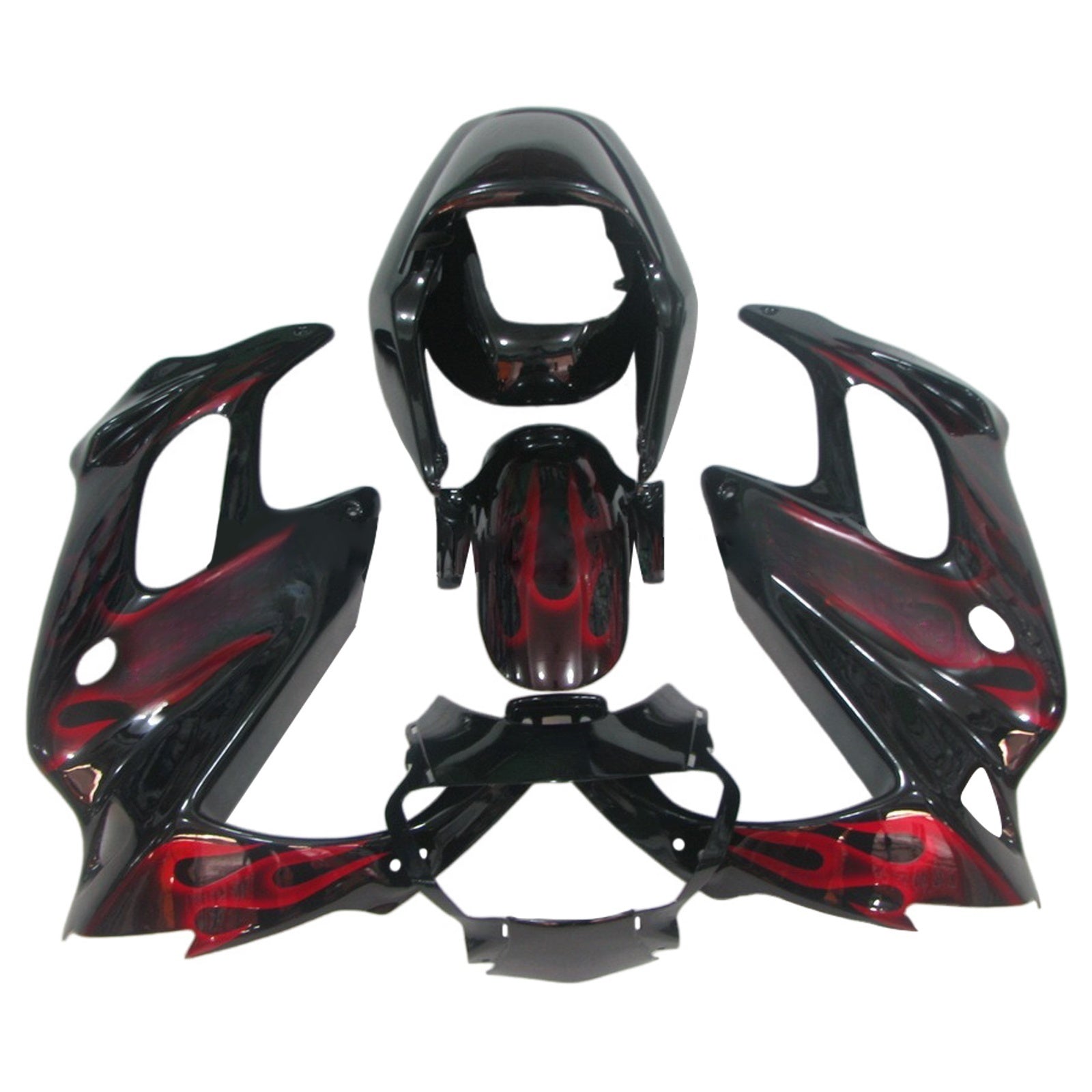 Amotopart 1997-2005 VTR1000F Honda Black & Red Flame Fairing Kit