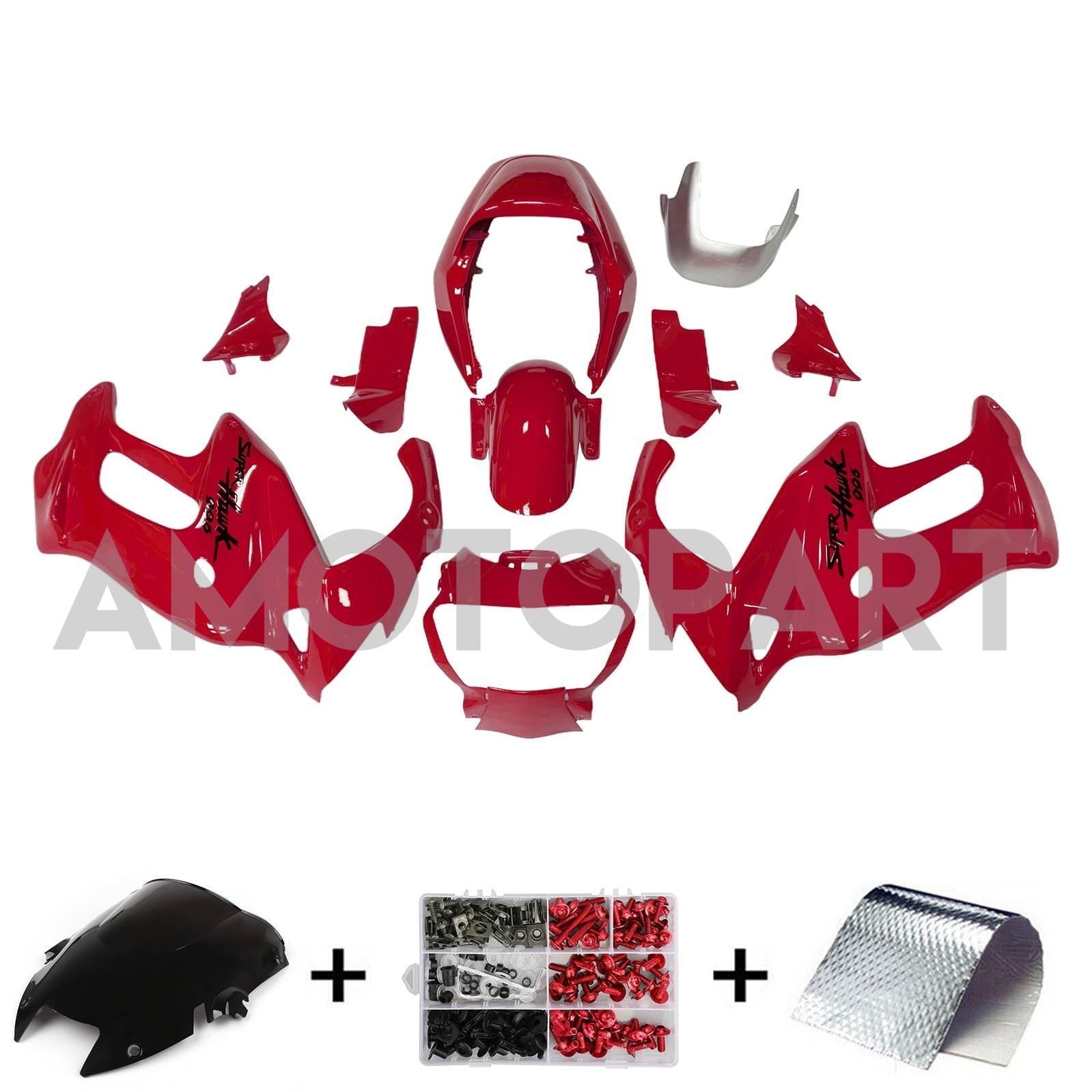 Amotopart 1997-2005 VTR1000F Honda Red with Black Logo Fairing Kit