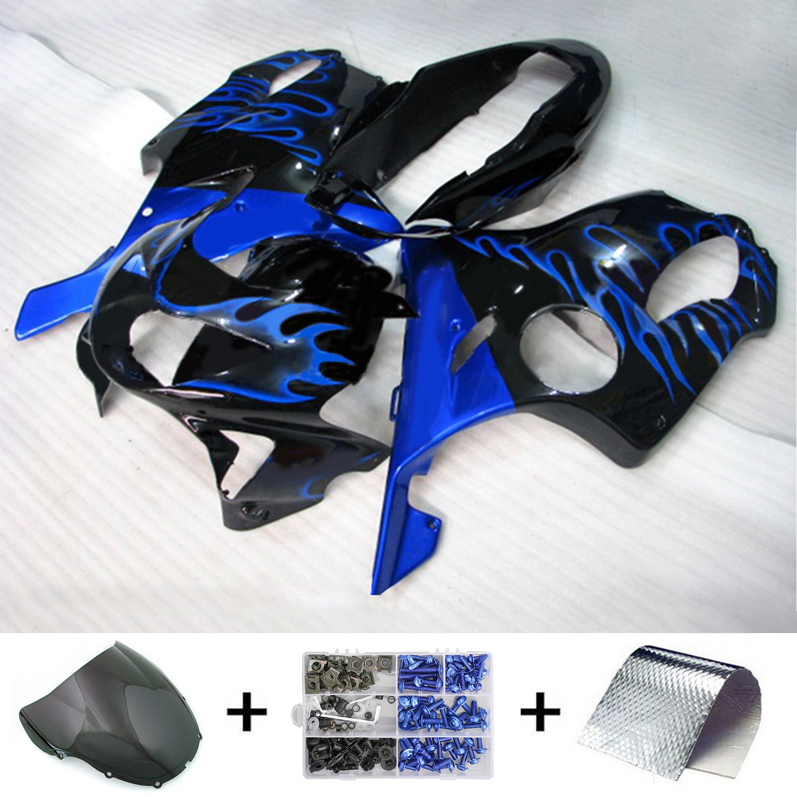 Amotopart 1999-2000 CBR600 F4 Honda Black with Blue Flame Fairing Kit