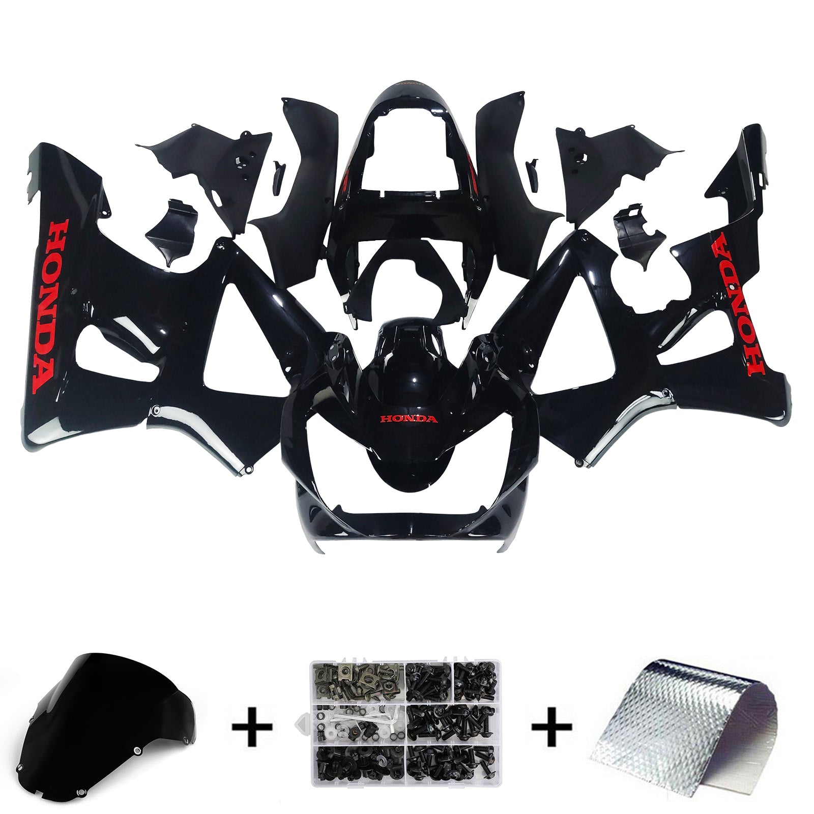 Amotopart 2000-2001 Honda CBR929RR Fairing Black&Red Logo Kit