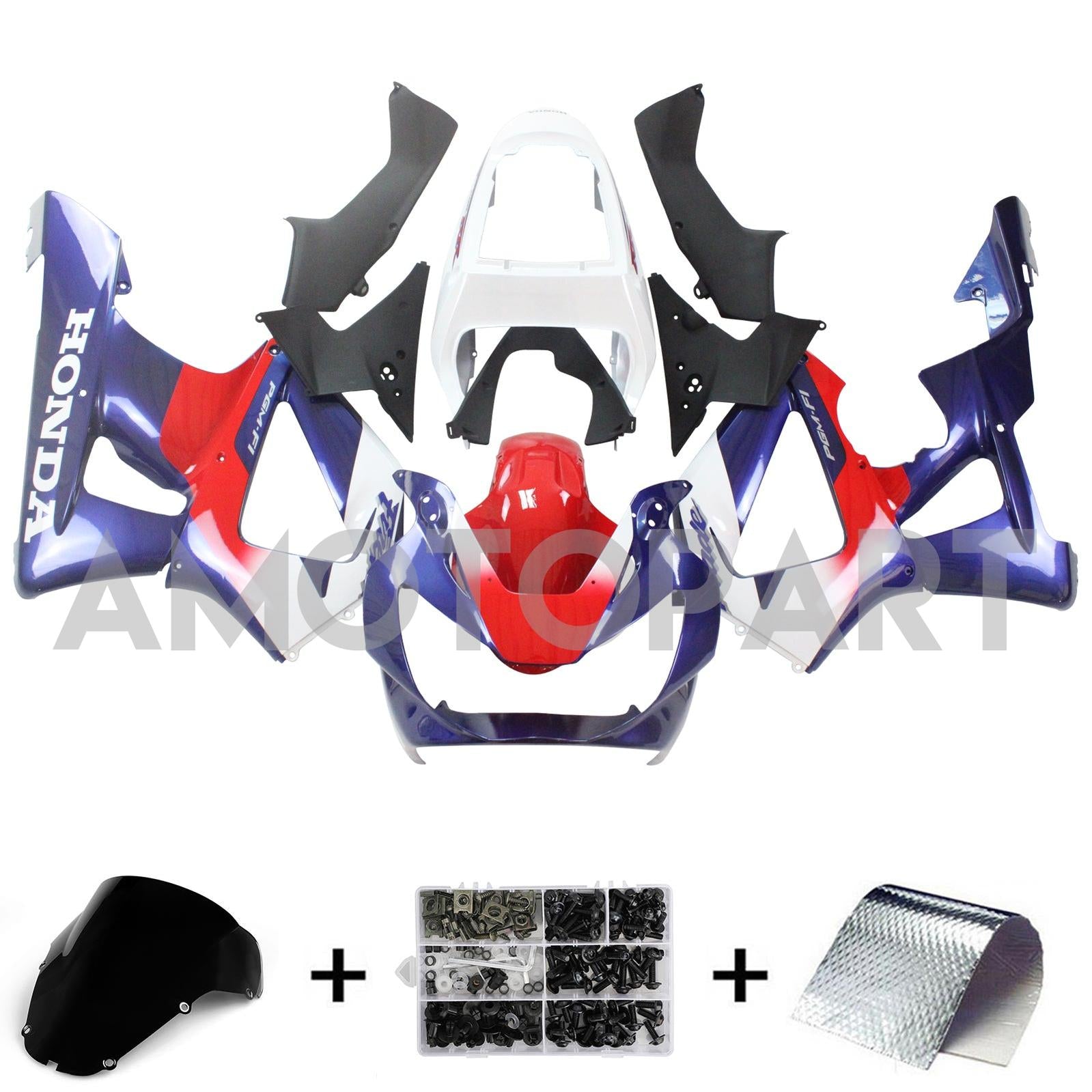 Amotopart 2000-2001 ホンダ CBR929RR フェアリング ブルー&レッド スタイル2 キット