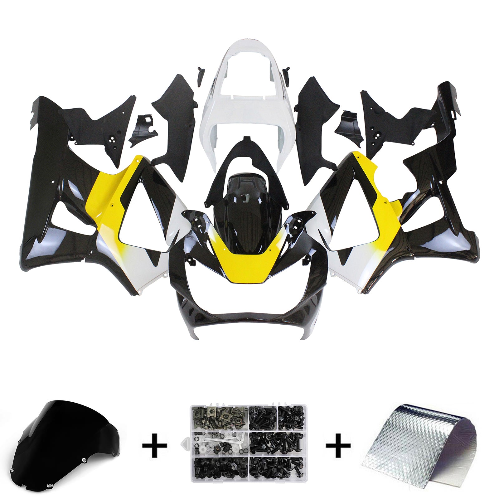Amotopart Verkleidung für Honda CBR929RR (2000-2001), schwarz&Gelbes Set