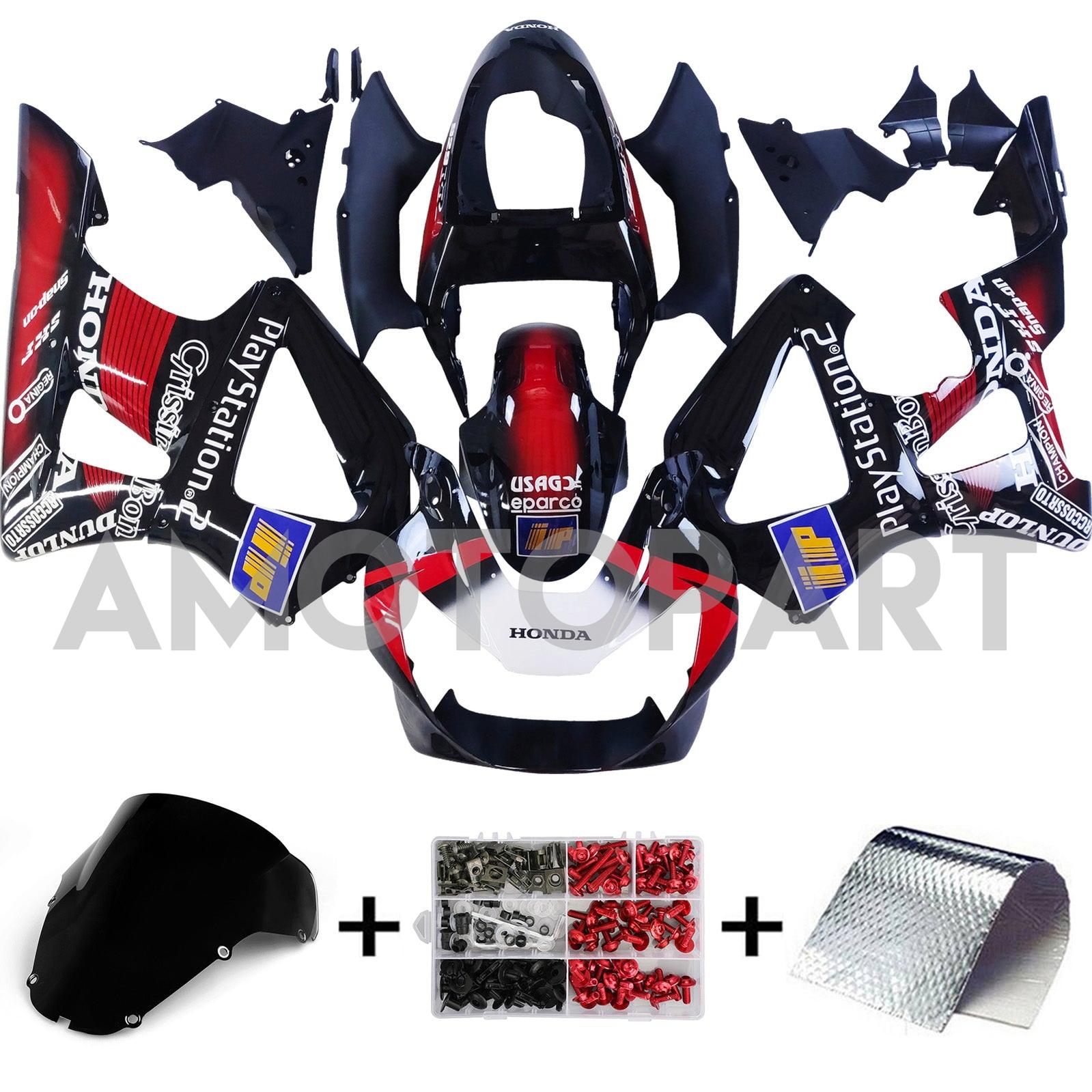 Amotopart 2000-2001 Honda CBR929RR Black Red &Patterns Fairing Kit
