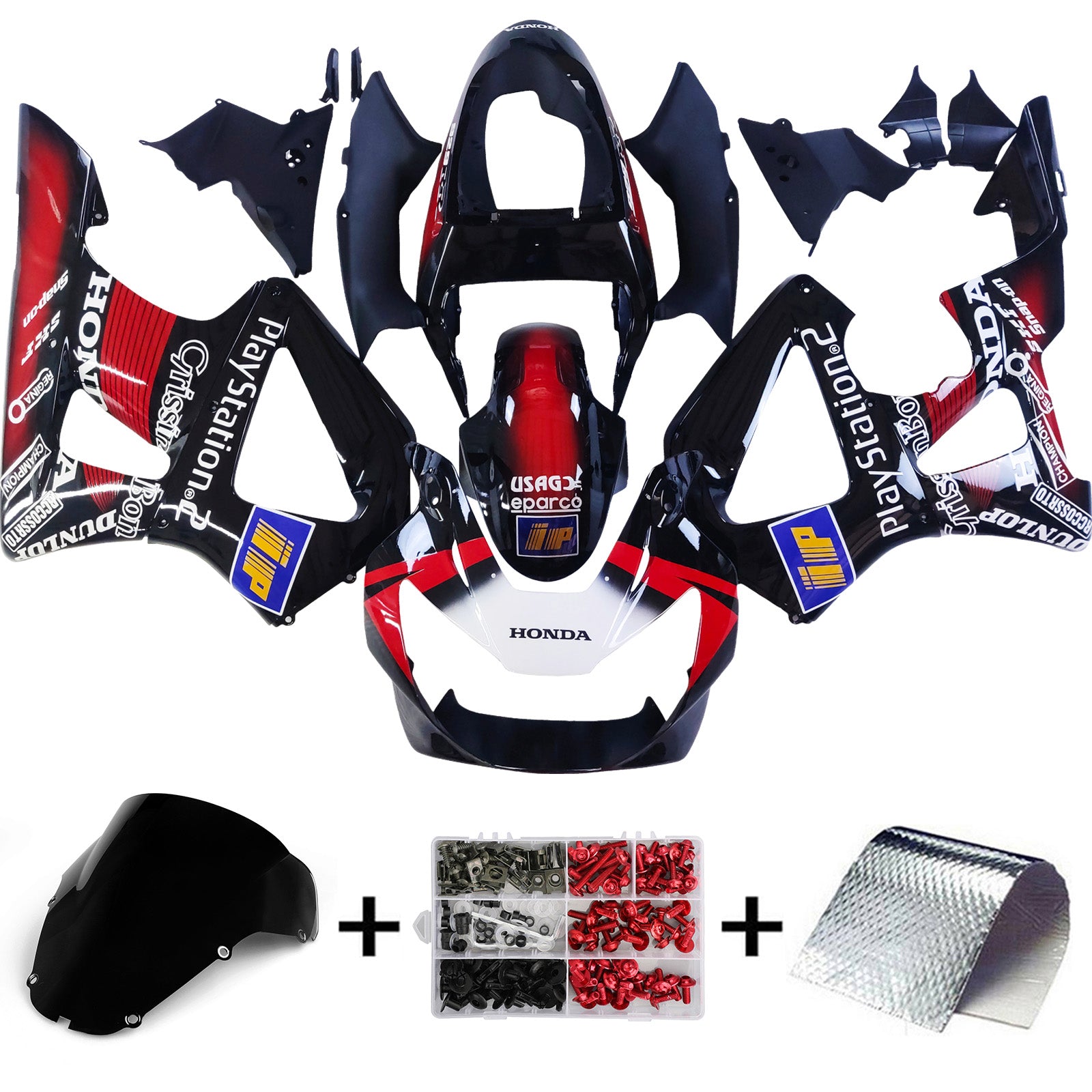 Amotopart 2000-2001 Honda CBR929RR Black Red & Mønstre Fairing Kit