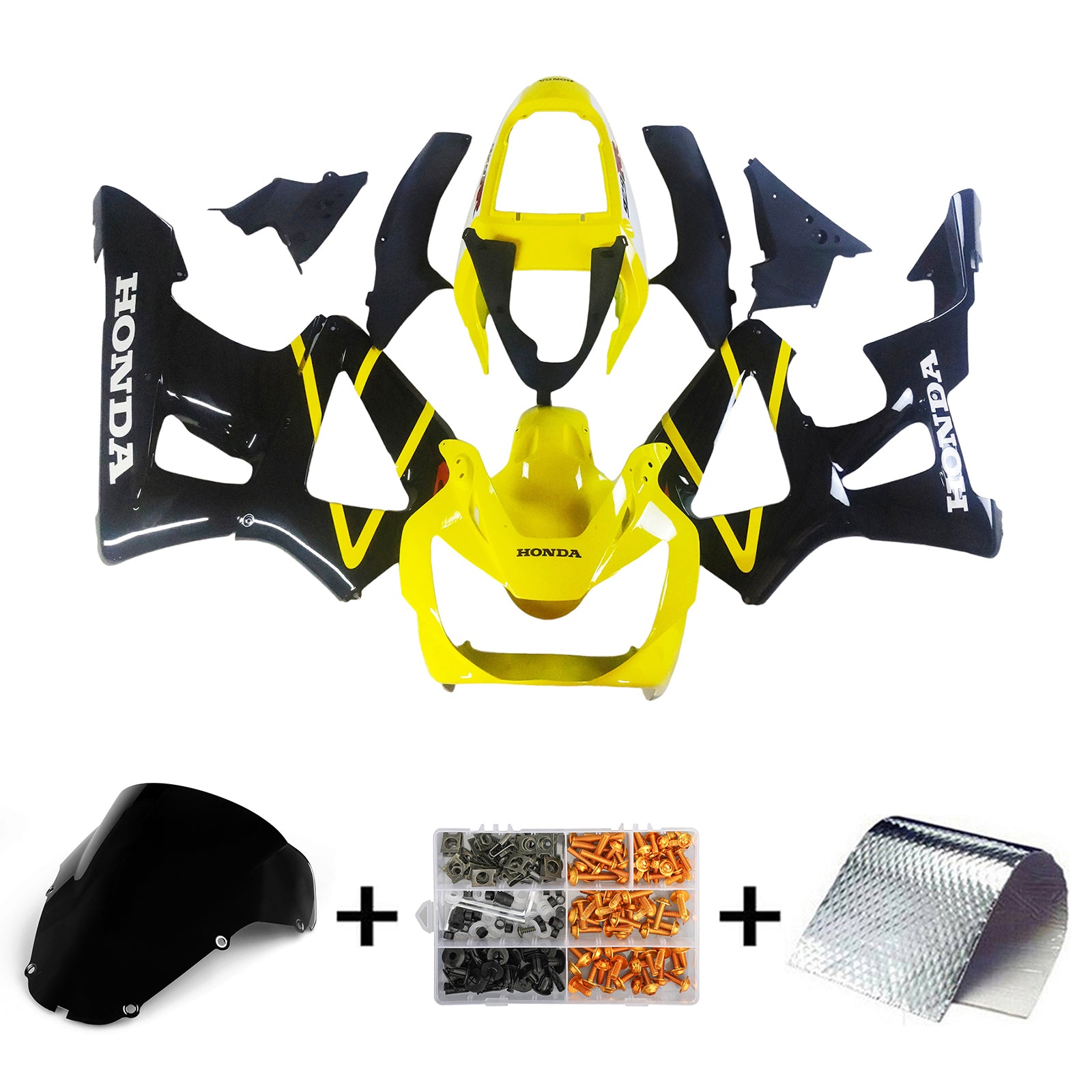 Amotopart 2000-2001 Honda CBR929RR Black Yellow &Logo Fairing Kit