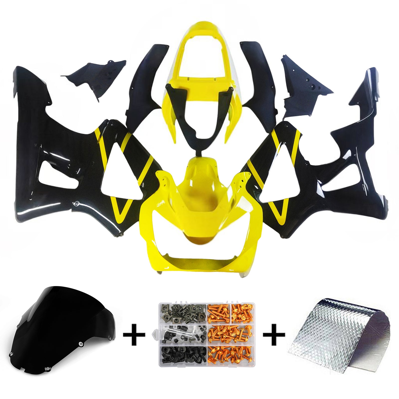 Amotopart 2000-2001 Honda CBR929RR Black Yellow &Logo Fairing Kit